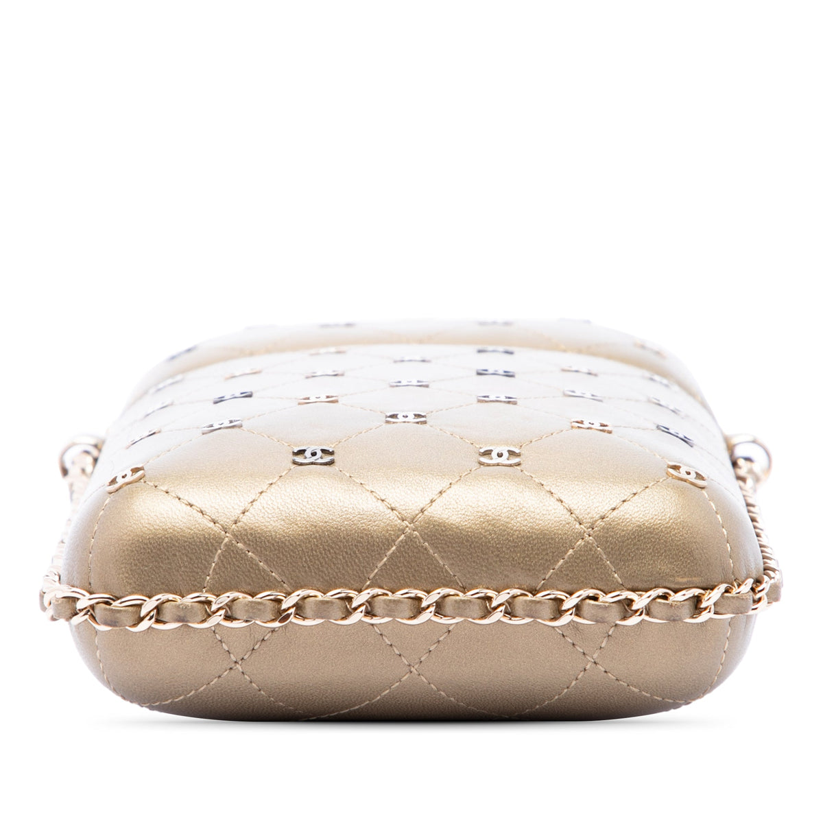 Chanel CC Quilted and Studded Metallic Lambskin Chain Around Phone Holder — Gold