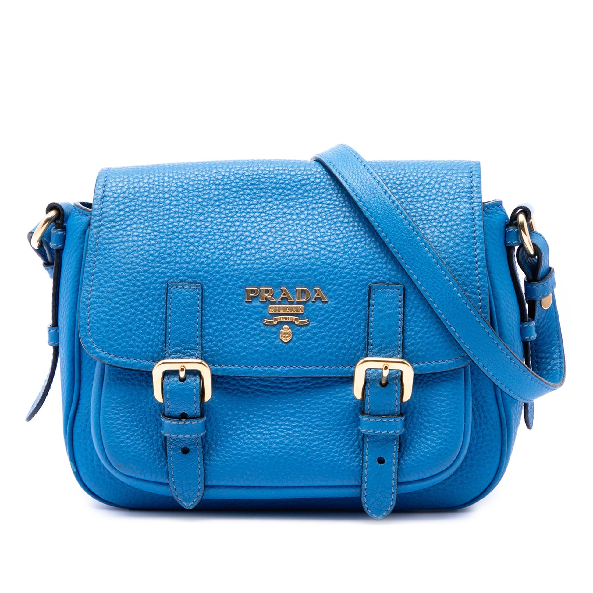 Prada Vitello Daino Double Buckle Messenger Bag