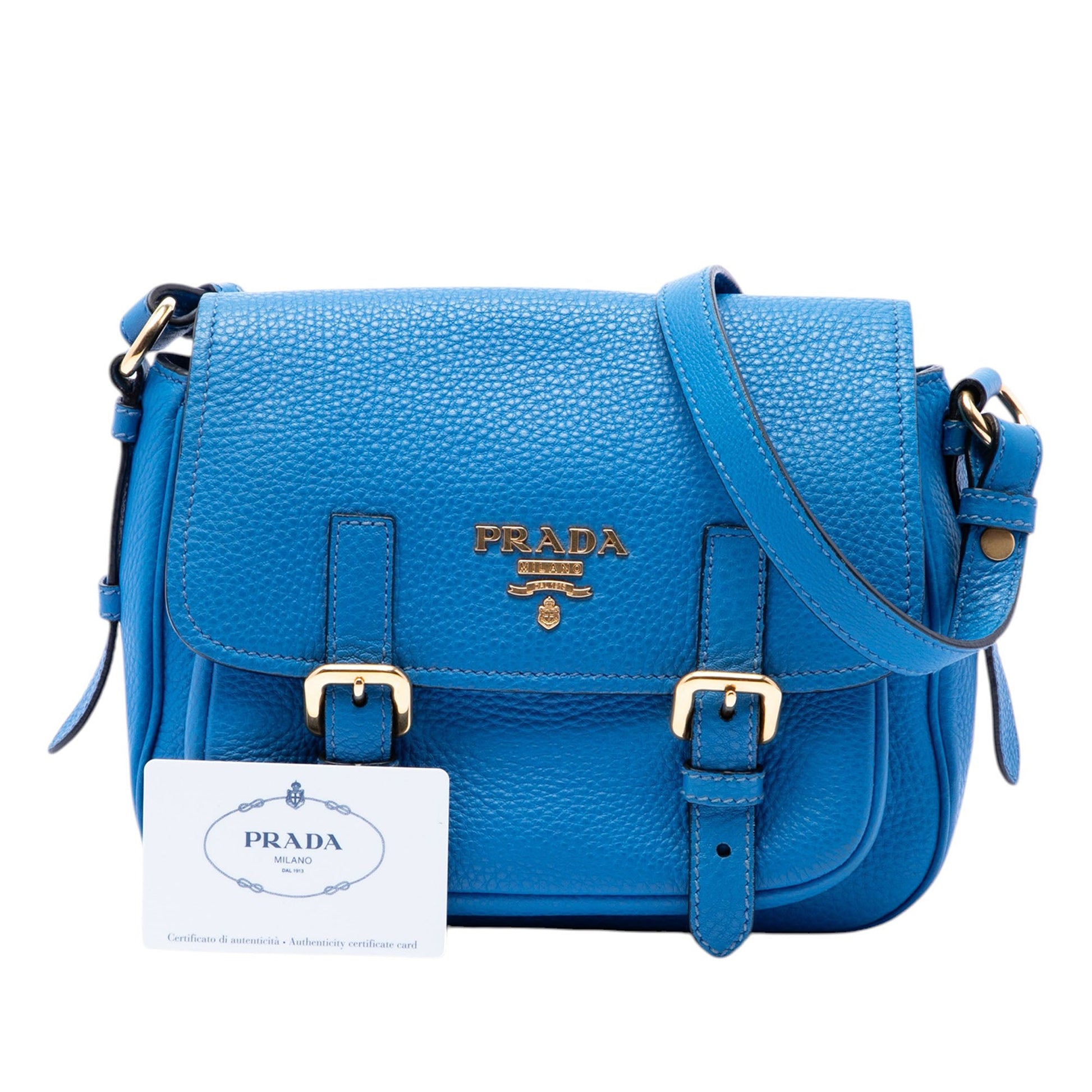 Prada Vitello Daino Double Buckle Messenger Bag