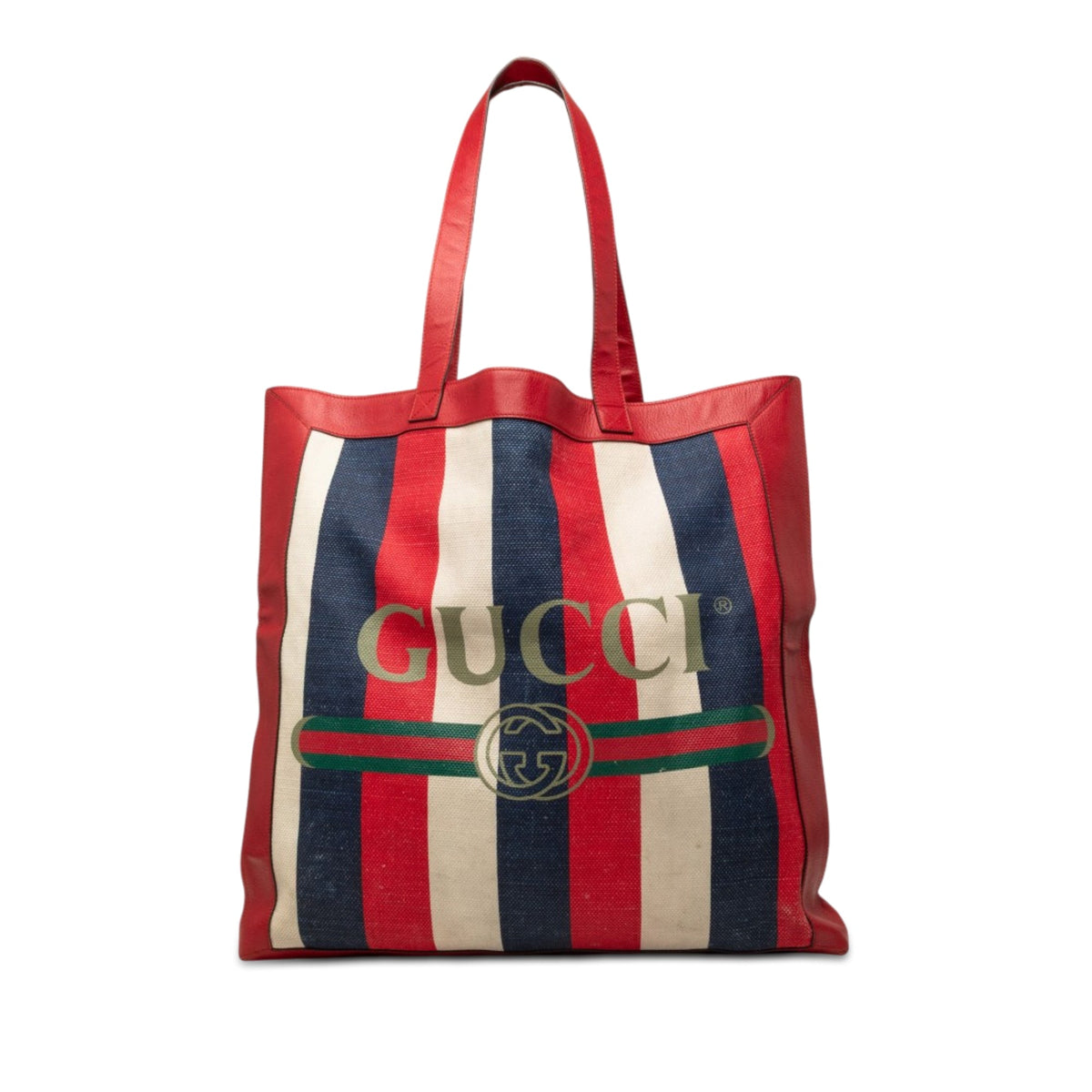 Gucci Canvas Baiadera Striped Tote — Red
