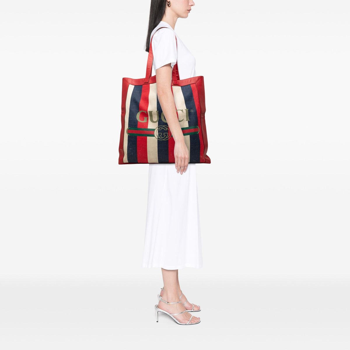 Gucci Canvas Baiadera Striped Tote — Red