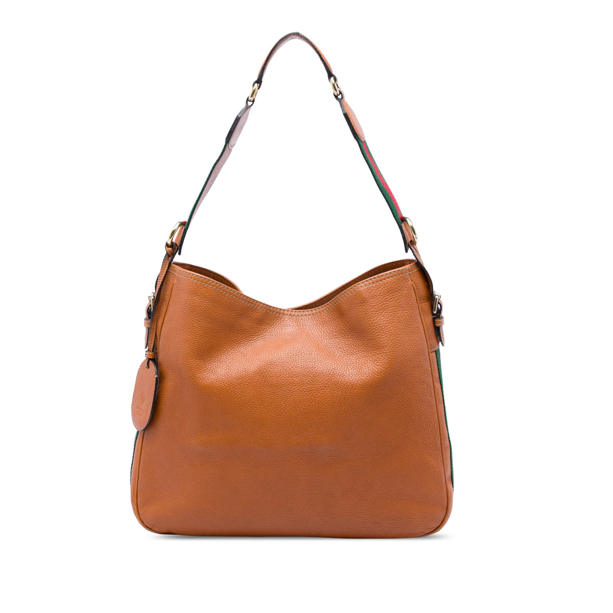 Gucci Medium Pebbled Calfskin Web Heritage Shoulder Bag — Brown