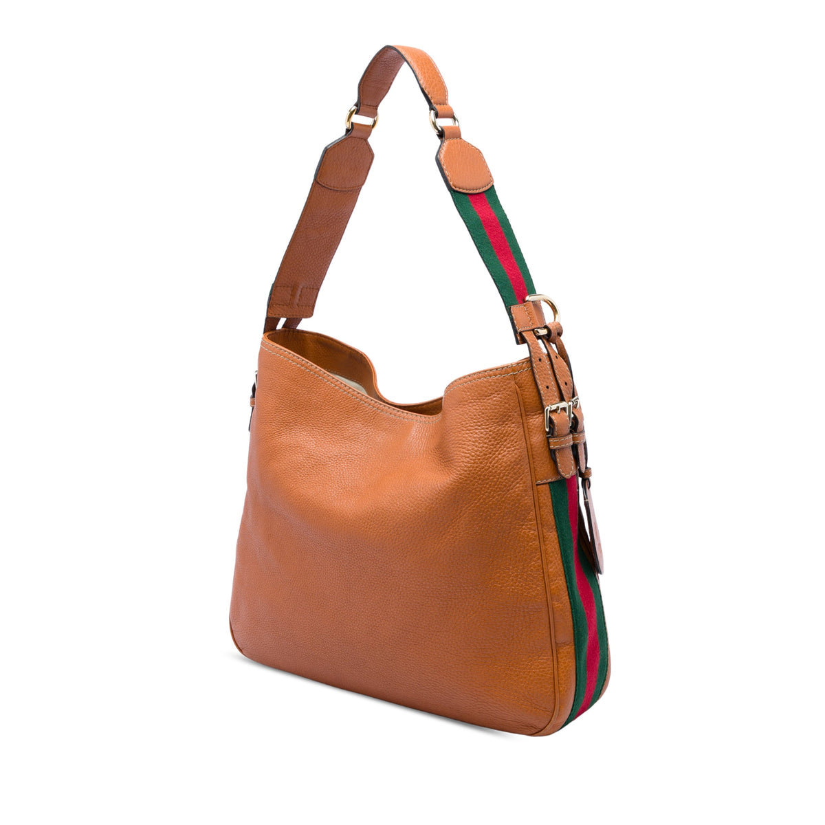 Gucci Medium Pebbled Calfskin Web Heritage Shoulder Bag — Brown