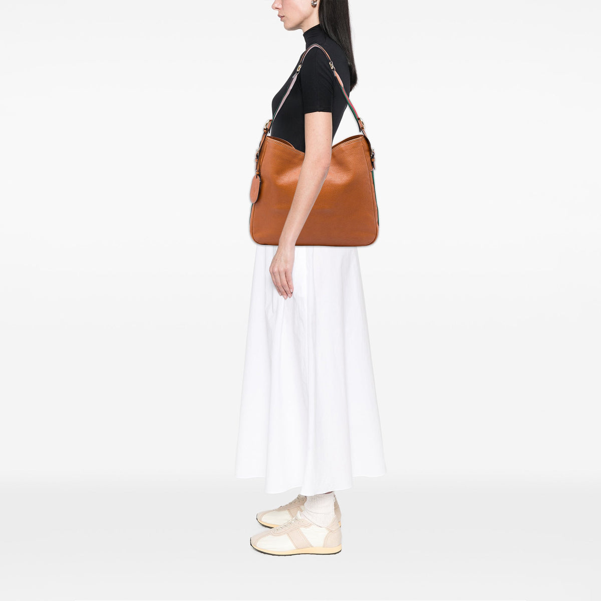 Gucci Medium Pebbled Calfskin Web Heritage Shoulder Bag — Brown