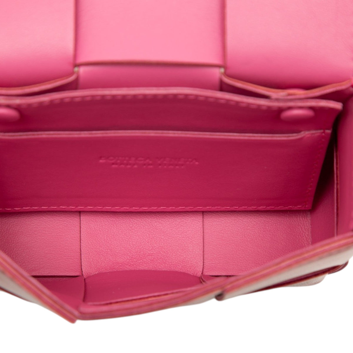 Bottega Veneta Extra Mini Patent Intrecciato Cassette Crossbody — Pink