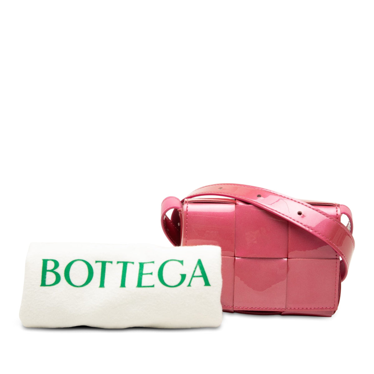 Bottega Veneta Extra Mini Patent Intrecciato Cassette Crossbody — Pink