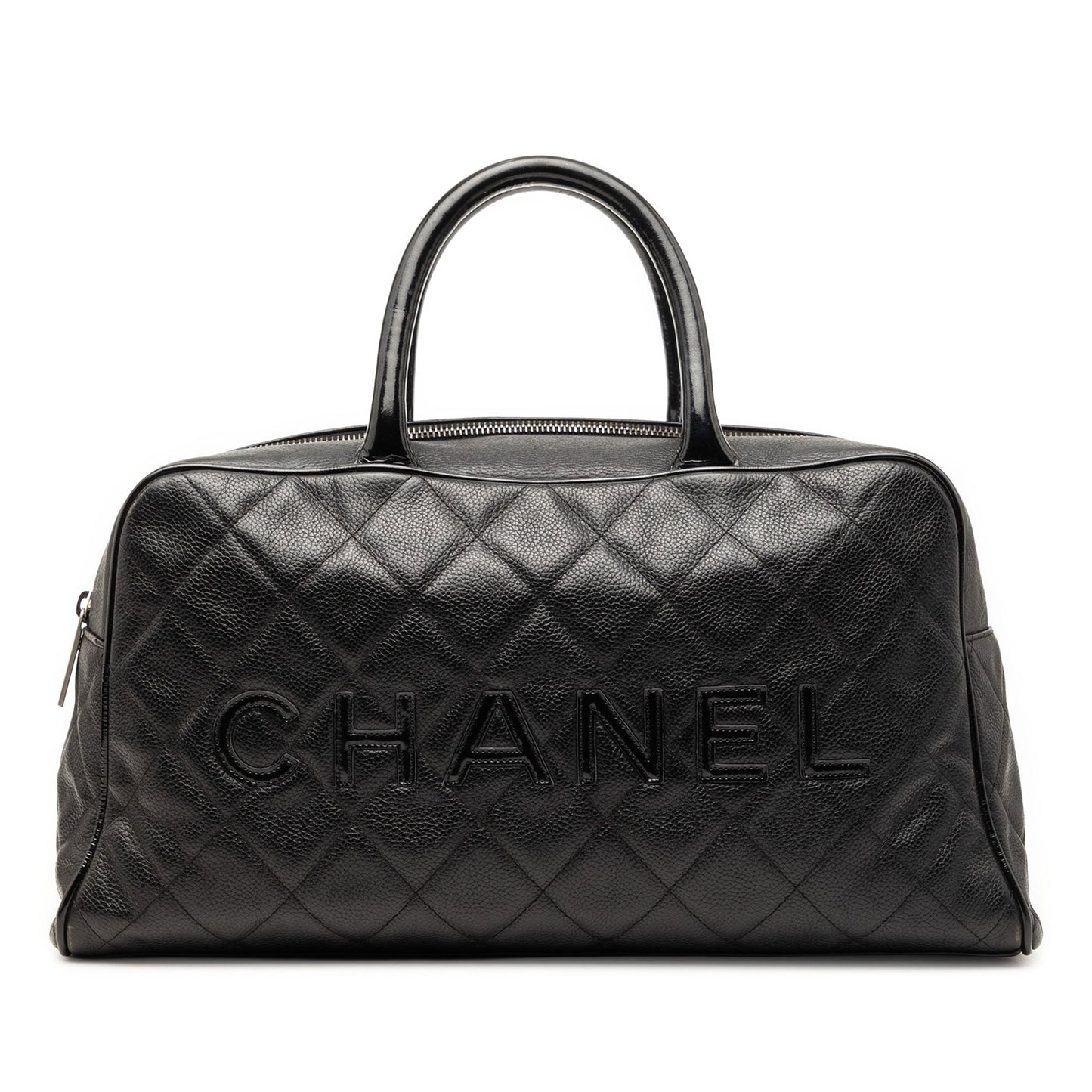 Chanel Large Quilted Caviar and Patent Logo Bowler Bag
