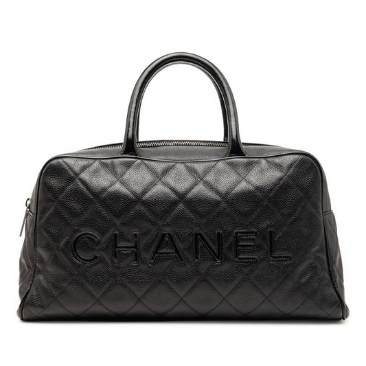 Chanel Large Quilted Caviar and Patent Logo Bowler Bag