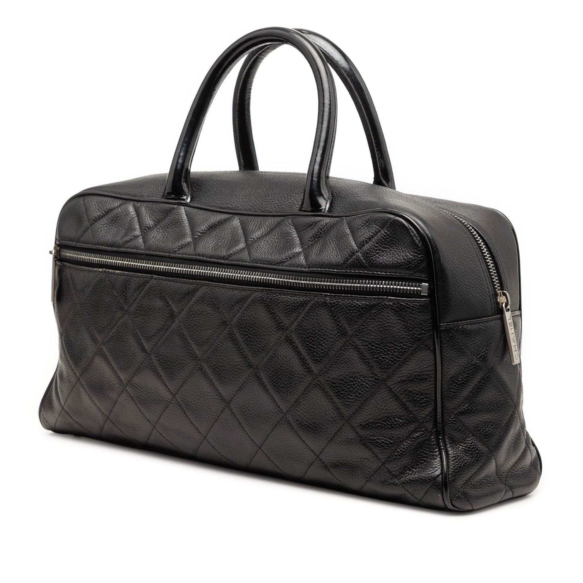 Chanel Large Quilted Caviar and Patent Logo Bowler Bag