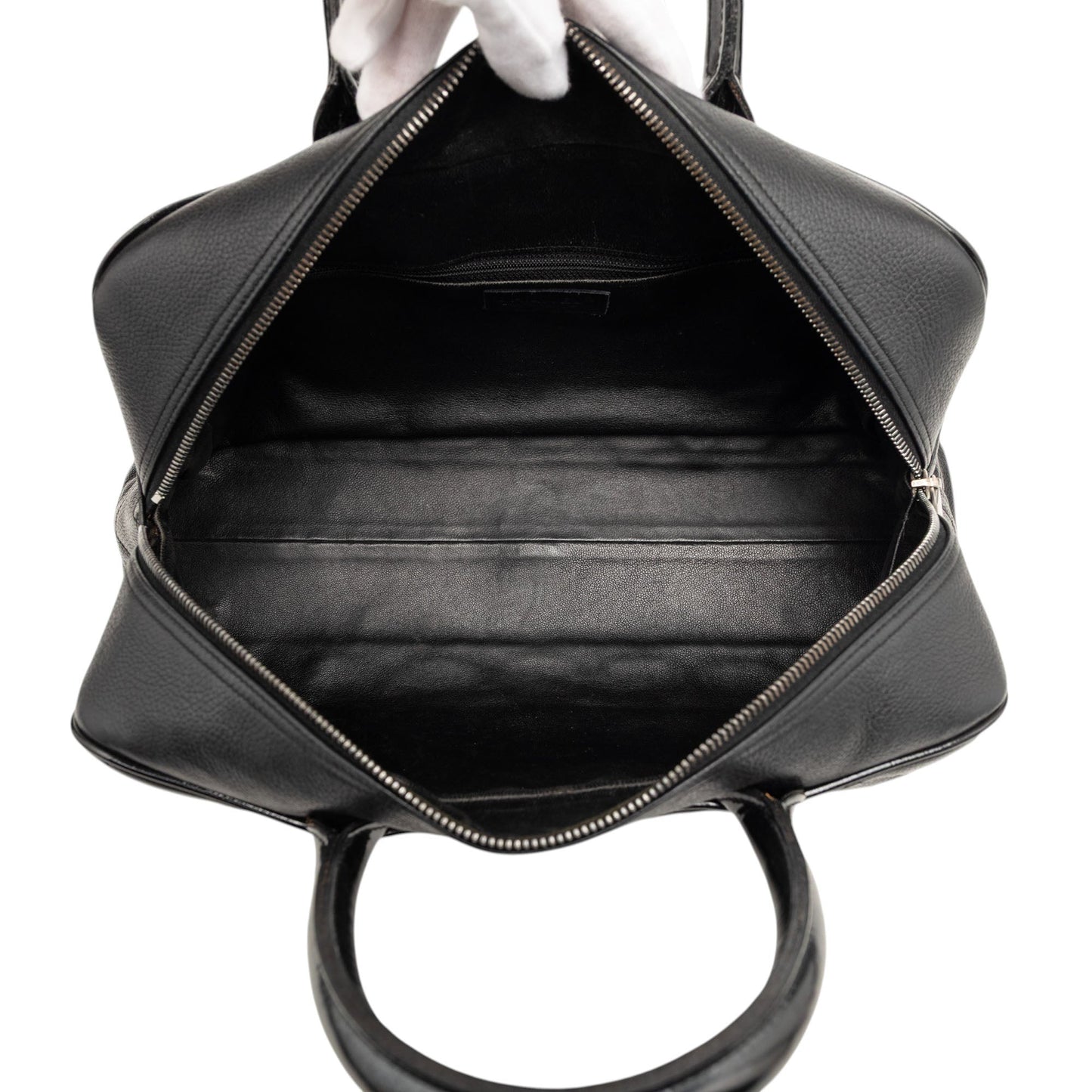 Chanel Large Quilted Caviar and Patent Logo Bowler Bag