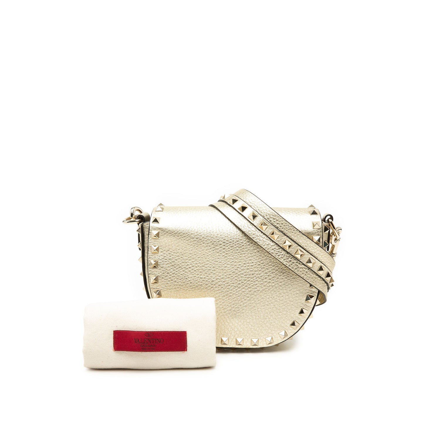 Valentino Metallic Grained Calfskin Rockstud Saddle Crossbody