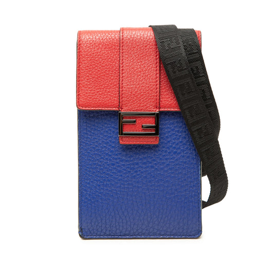 Fendi Bicolor Leather Phone Holder Crossbody — Blue
