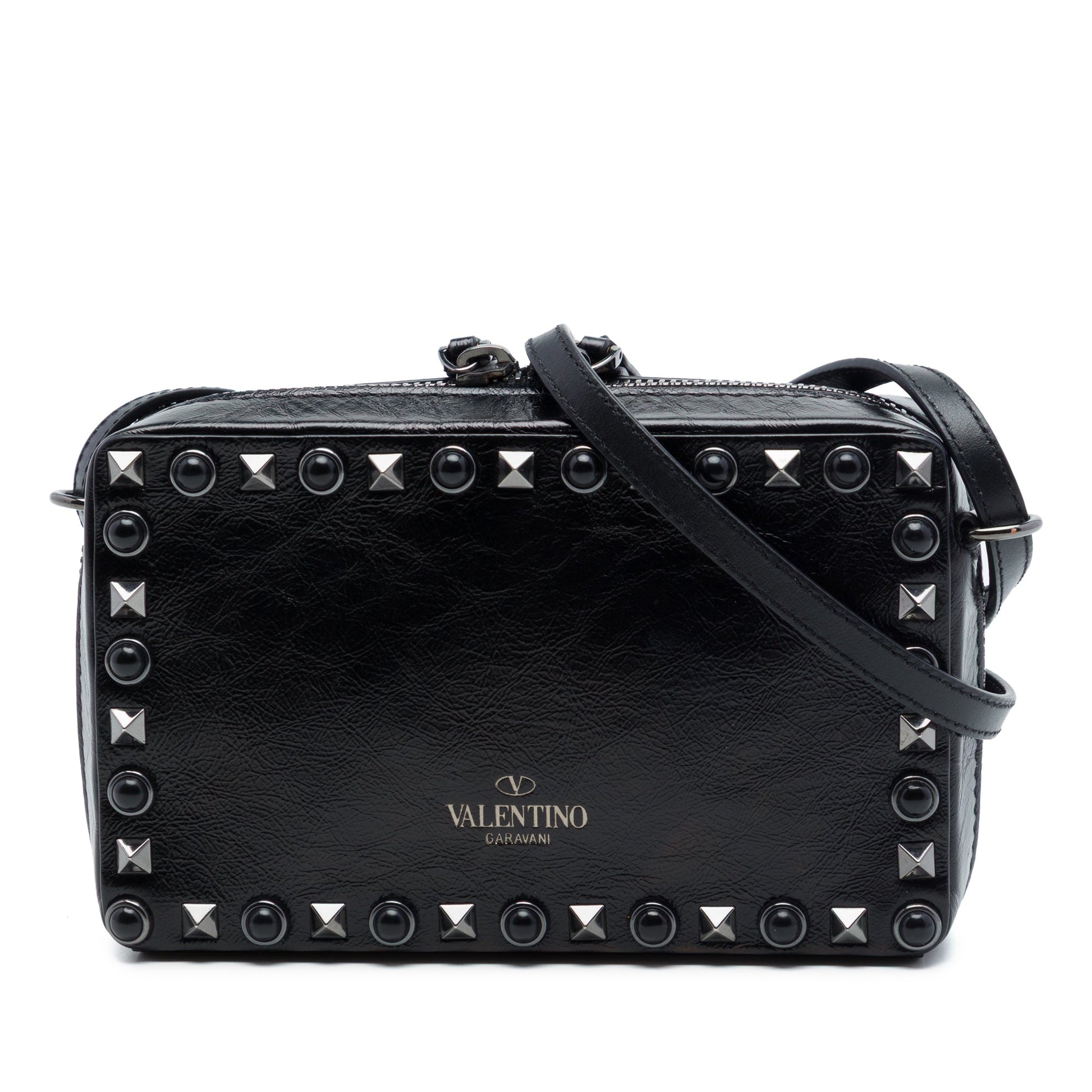 Valentino Textured Leather Rolling Rockstud Camera Bag
