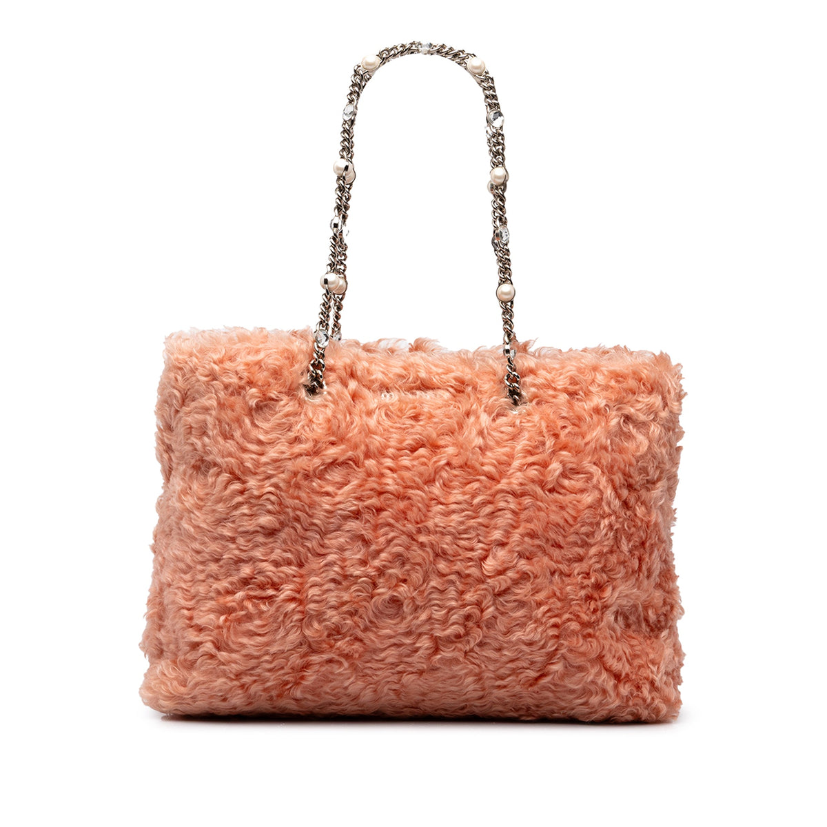 Miu Miu Eco Shearling Crystal Chain Tote — Pink