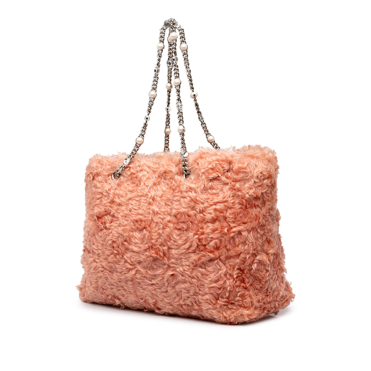 Miu Miu Eco Shearling Crystal Chain Tote — Pink
