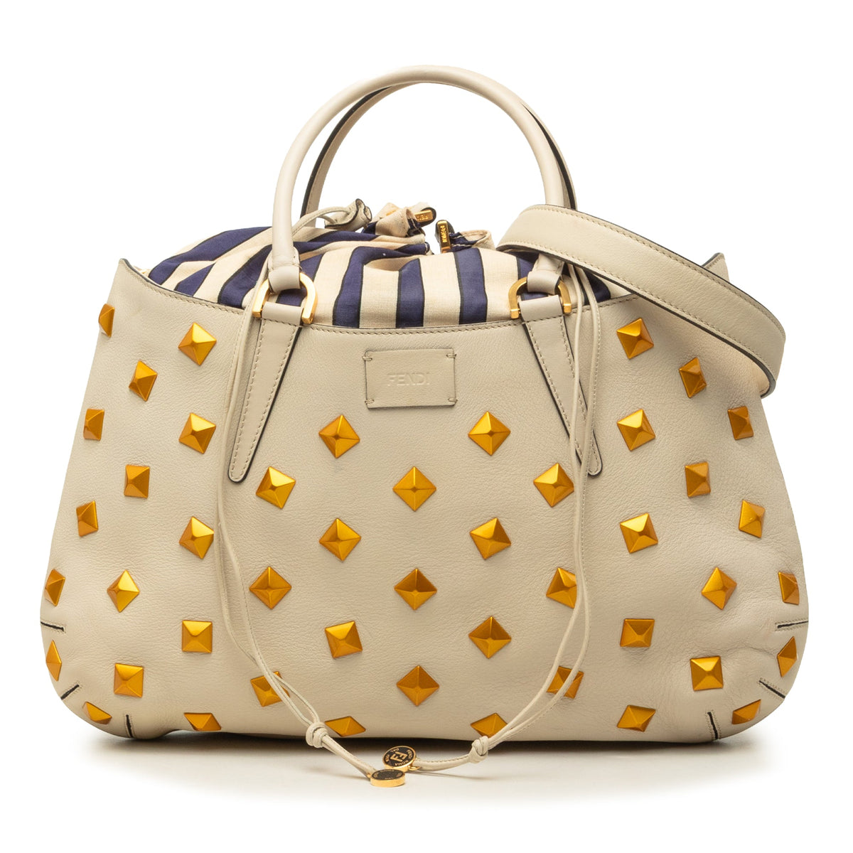 Fendi Medium Studded Calfskin B Fab Satchel — White