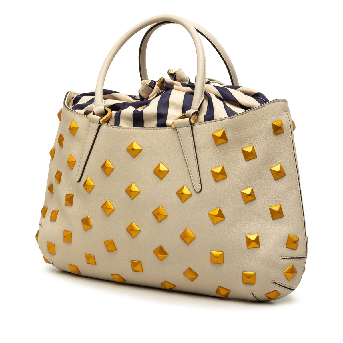 Fendi Medium Studded Calfskin B Fab Satchel — White