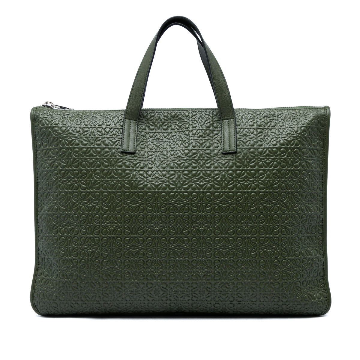 LOEWE Anagram Embossed Leather Toledo Briefcase — Green