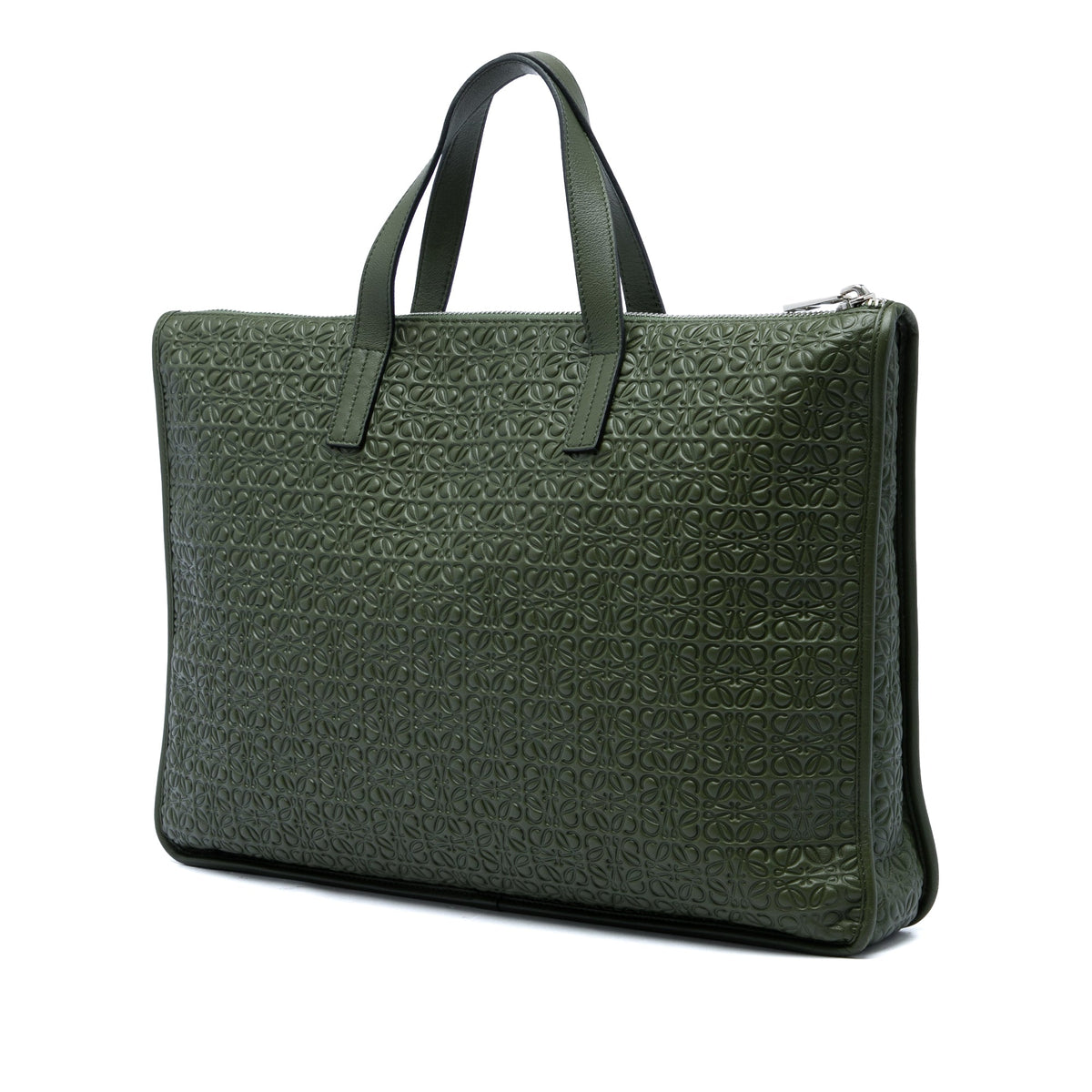 LOEWE Anagram Embossed Leather Toledo Briefcase — Green