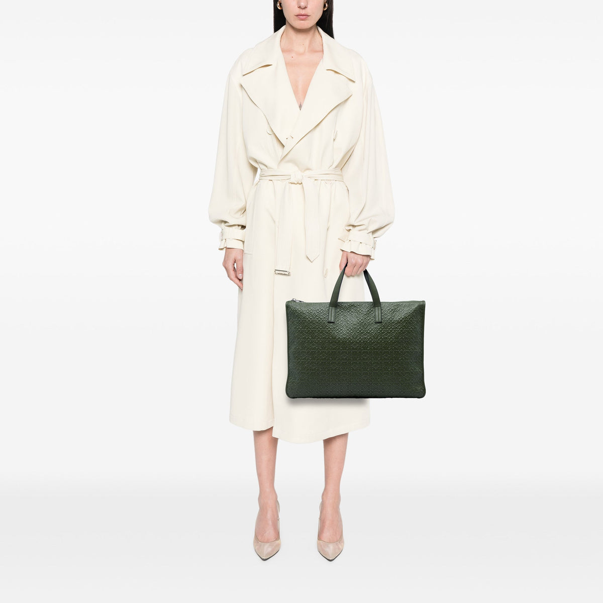 LOEWE Anagram Embossed Leather Toledo Briefcase — Green