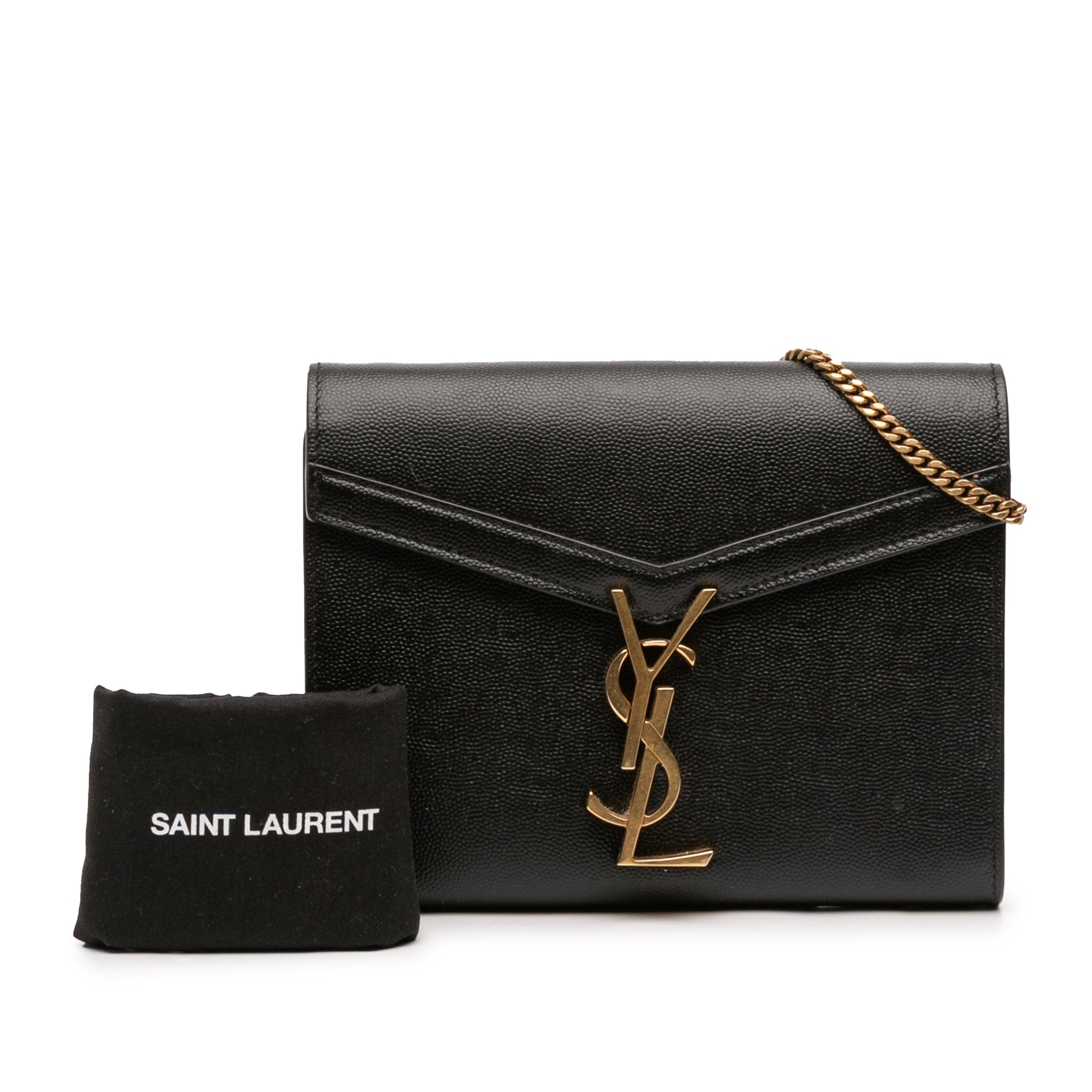Saint Laurent Grain De Poudre Monogram Cassandra Chain Wallet