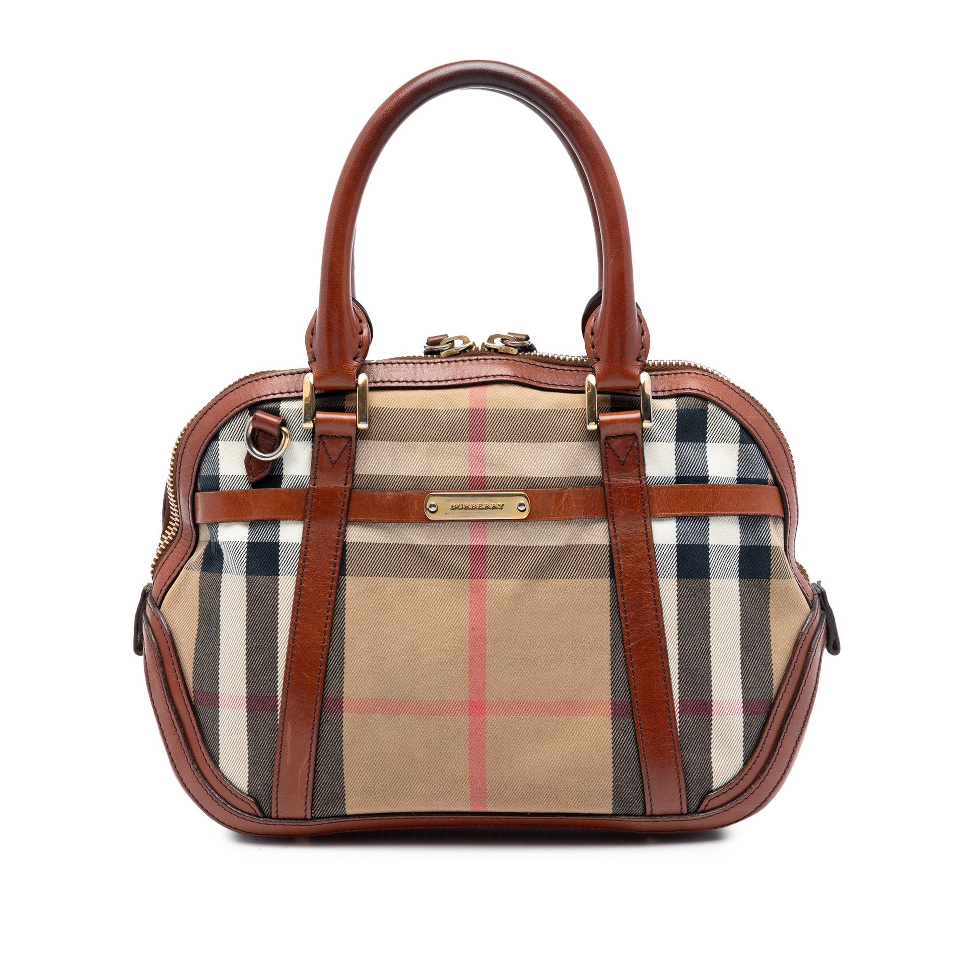 Burberry Small Leather Trimmed House Check Canvas Bridle Orchard Satchel