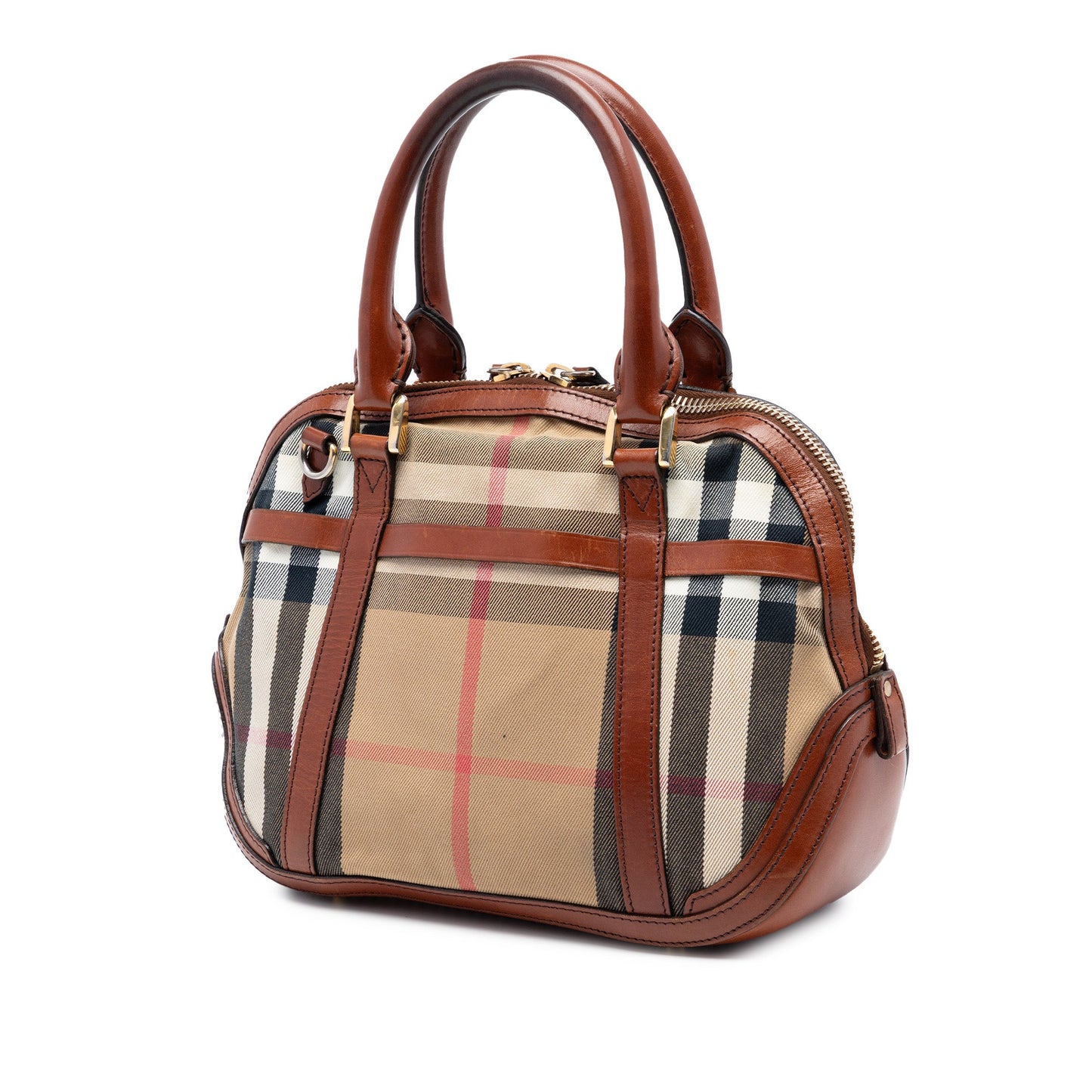 Burberry Small Leather Trimmed House Check Canvas Bridle Orchard Satchel