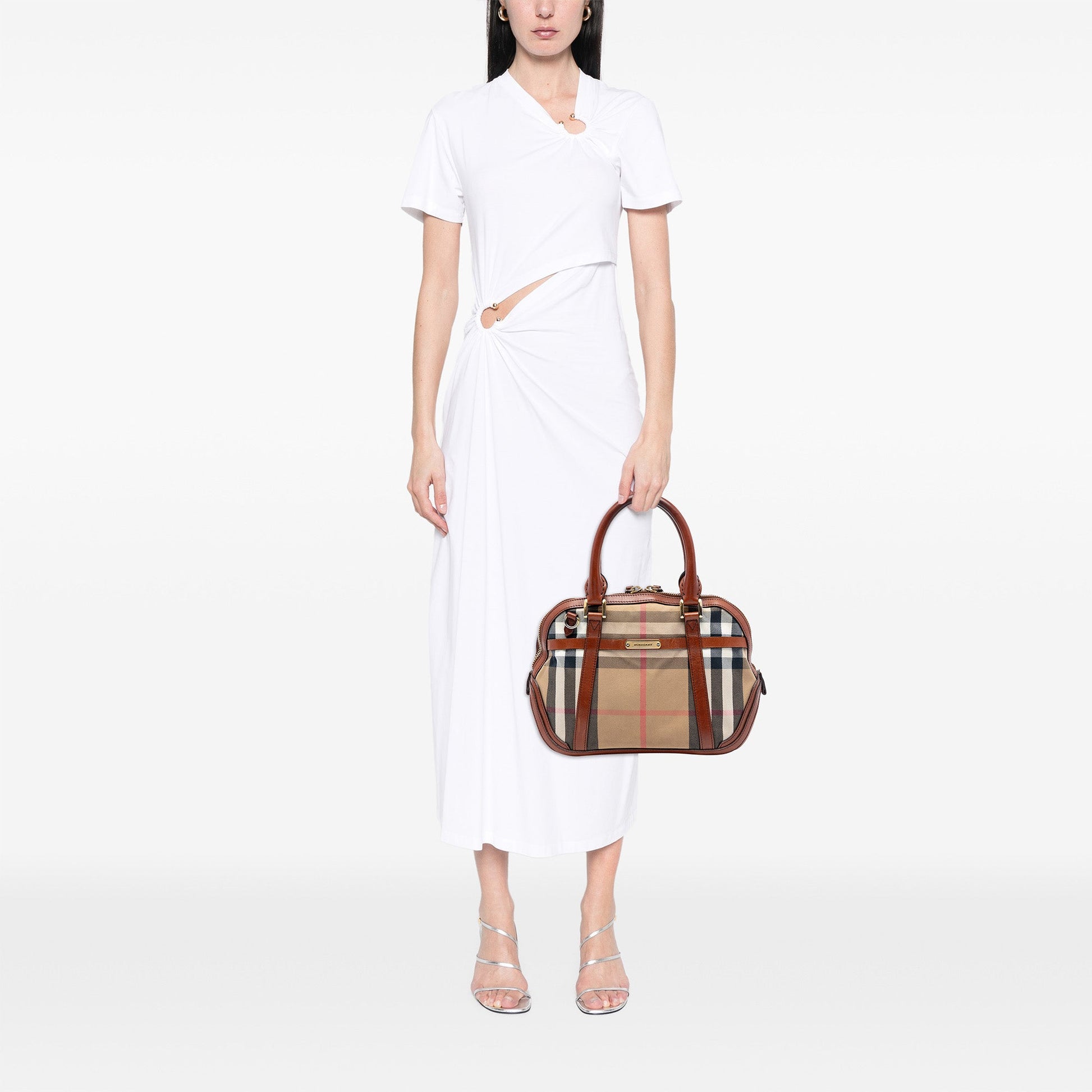Burberry Small Leather Trimmed House Check Canvas Bridle Orchard Satchel