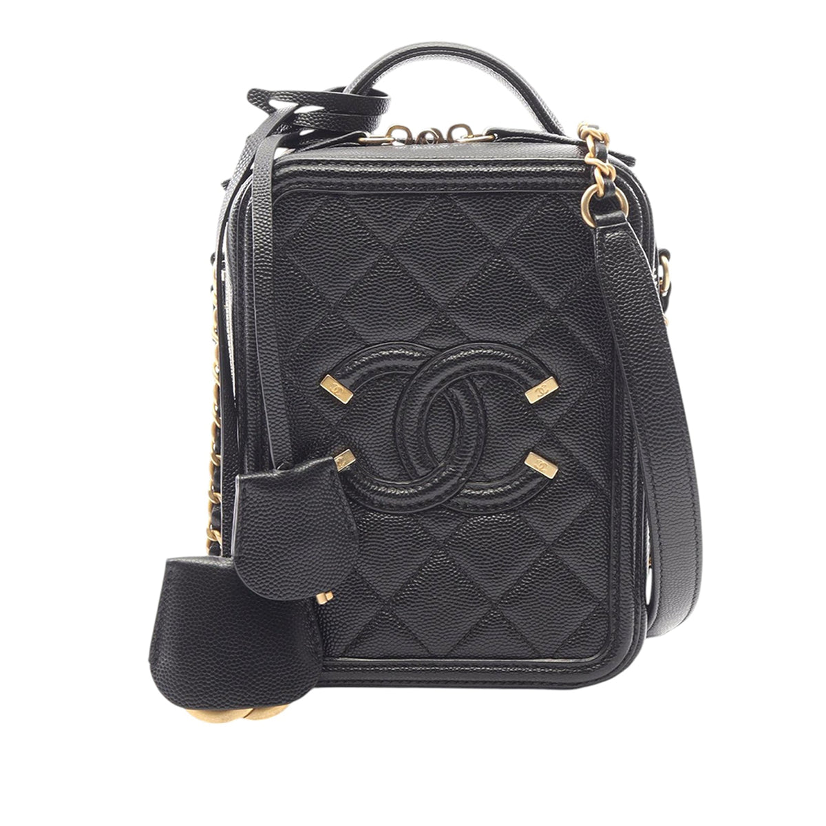 Chanel Caviar CC Filigree Vertical Vanity Case