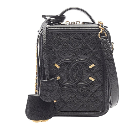 Chanel Caviar CC Filigree Vertical Vanity Case