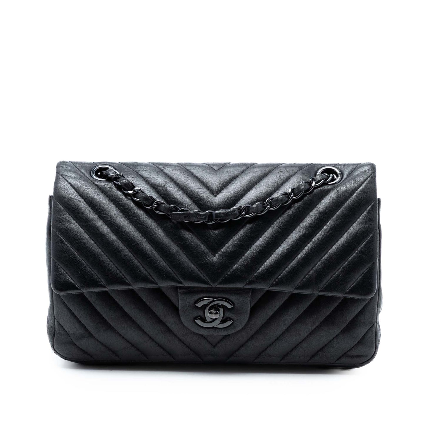 Medium Classic Chevron Lambskin So Black Double Flap