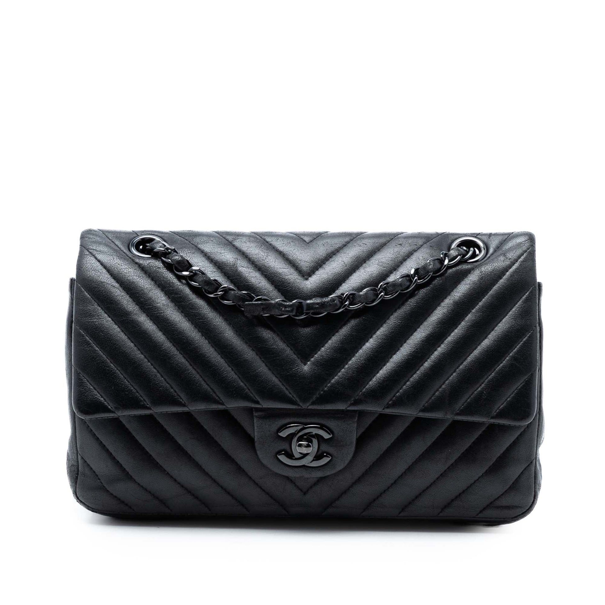 Medium Classic Chevron Lambskin So Black Double Flap