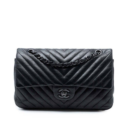 Medium Classic Chevron Lambskin So Black Double Flap