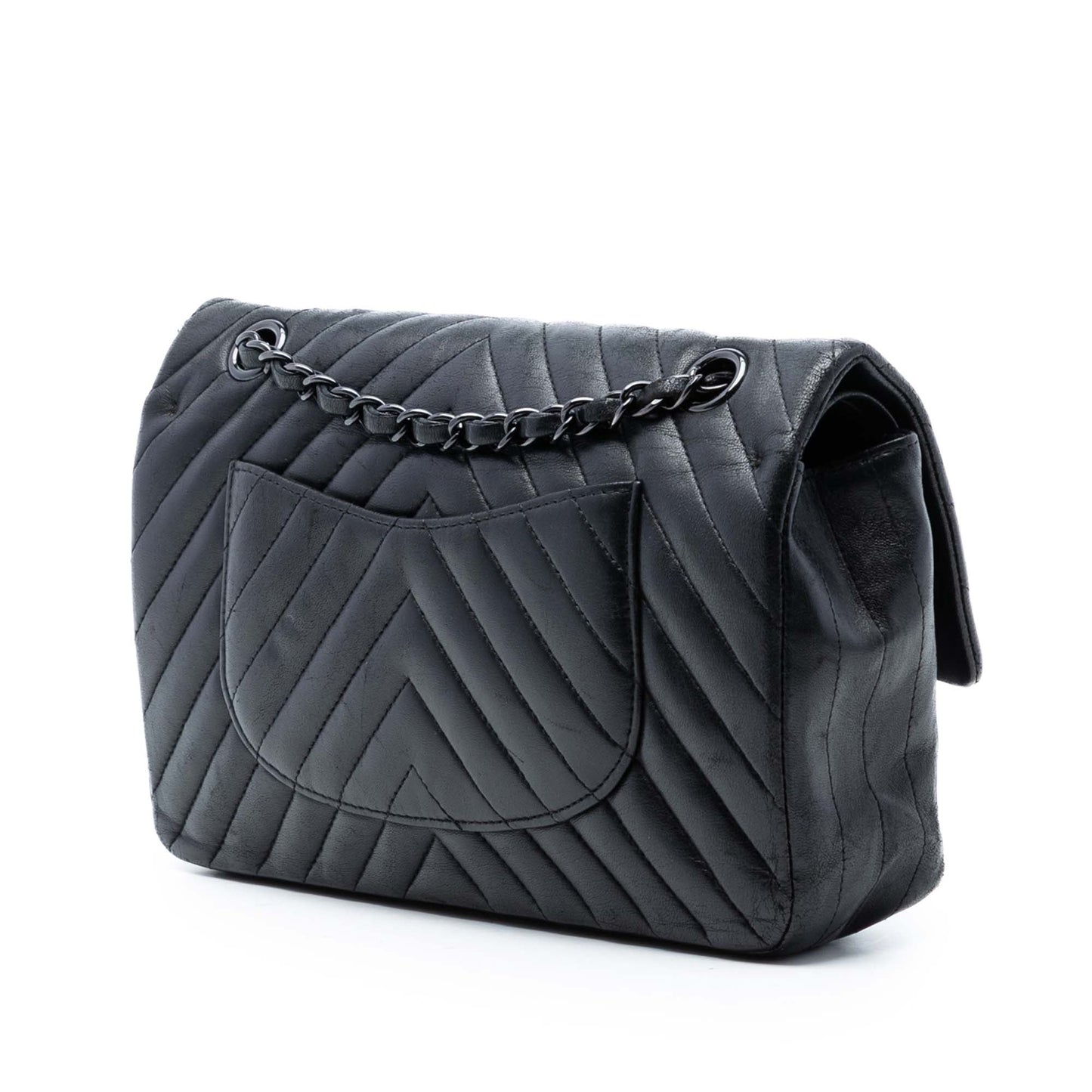 Medium Classic Chevron Lambskin So Black Double Flap
