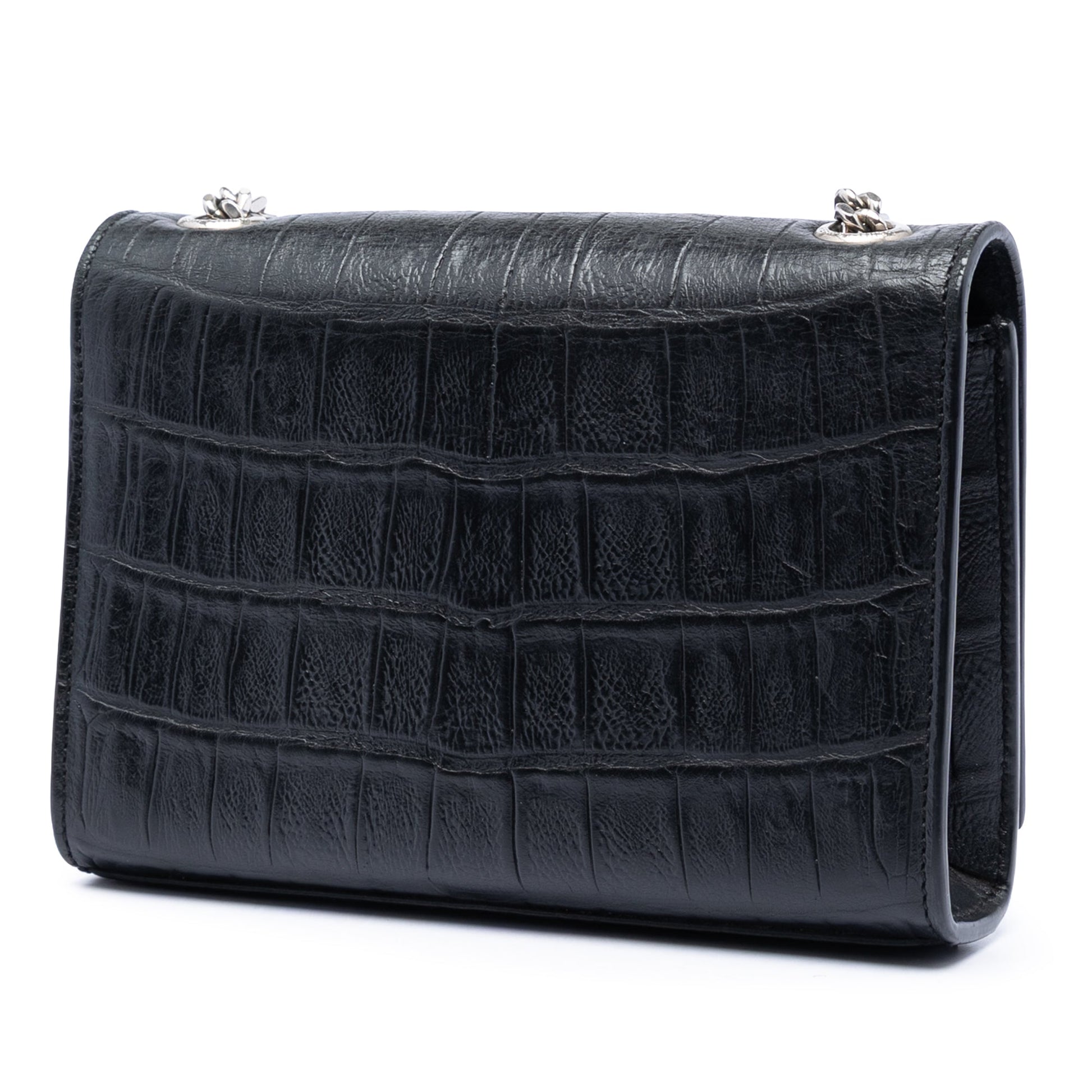 Saint Laurent Small Croc Embossed Leather Monogram Kate Tassel Crossbody