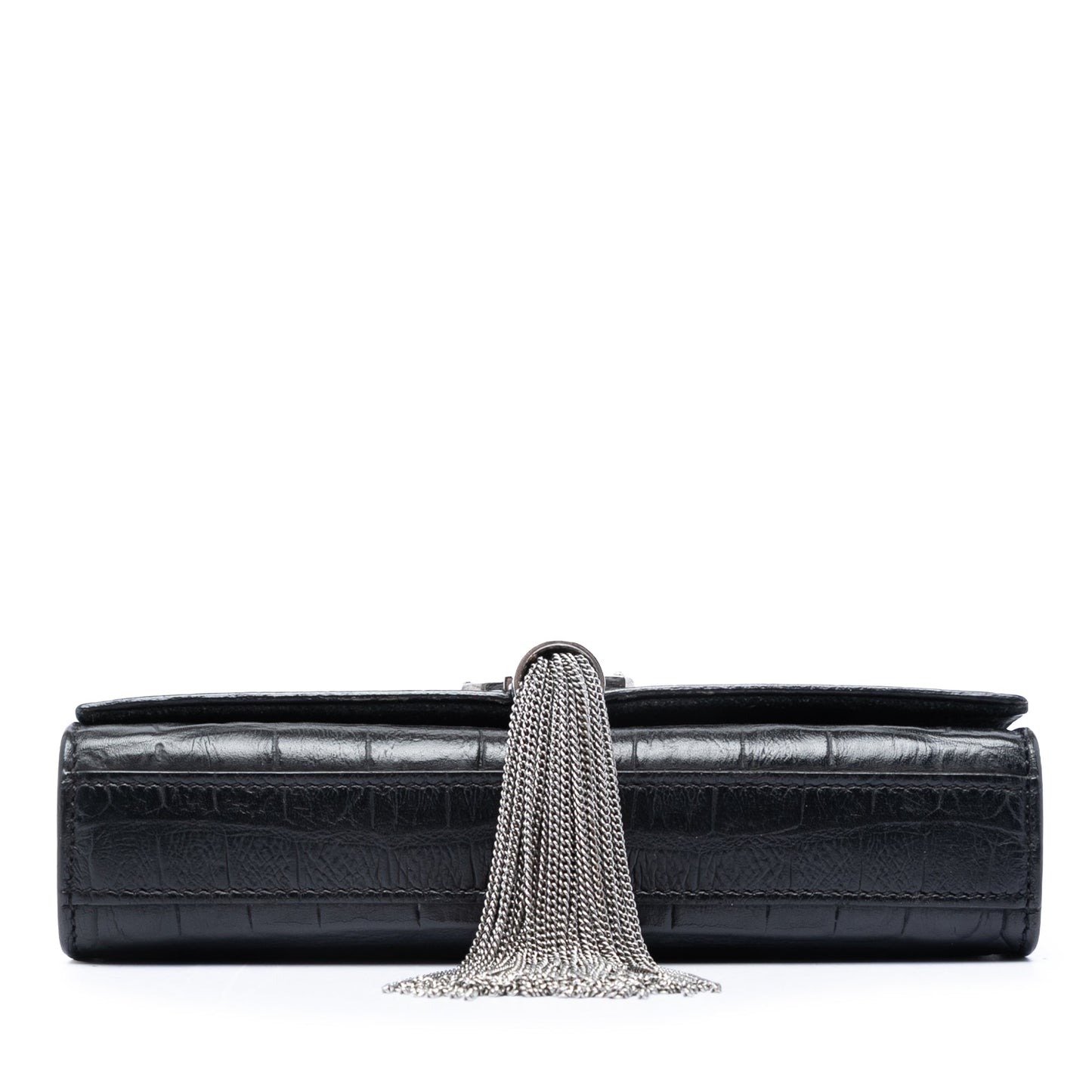 Saint Laurent Small Croc Embossed Leather Monogram Kate Tassel Crossbody