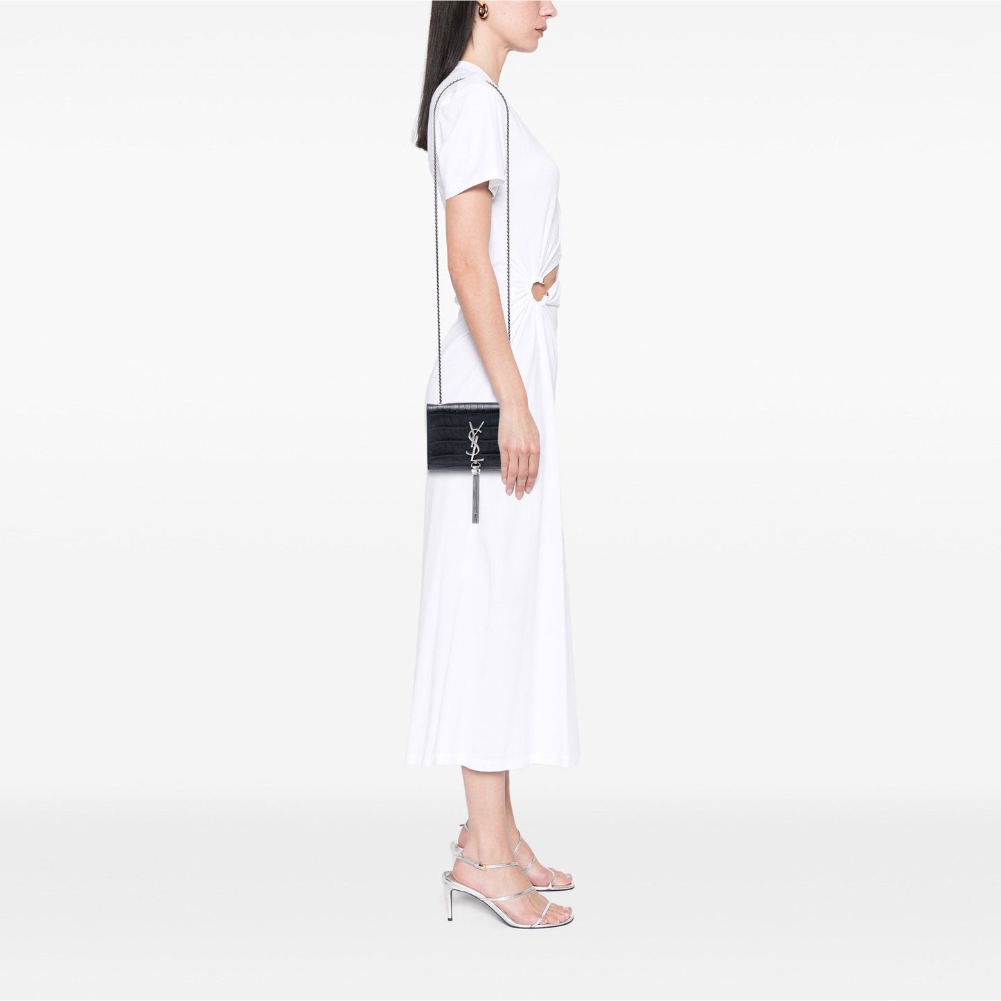 Saint Laurent Small Croc Embossed Leather Monogram Kate Tassel Crossbody