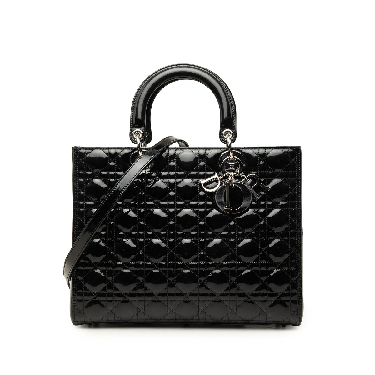 Dior Large Patent Cannage Lady Dior — Black