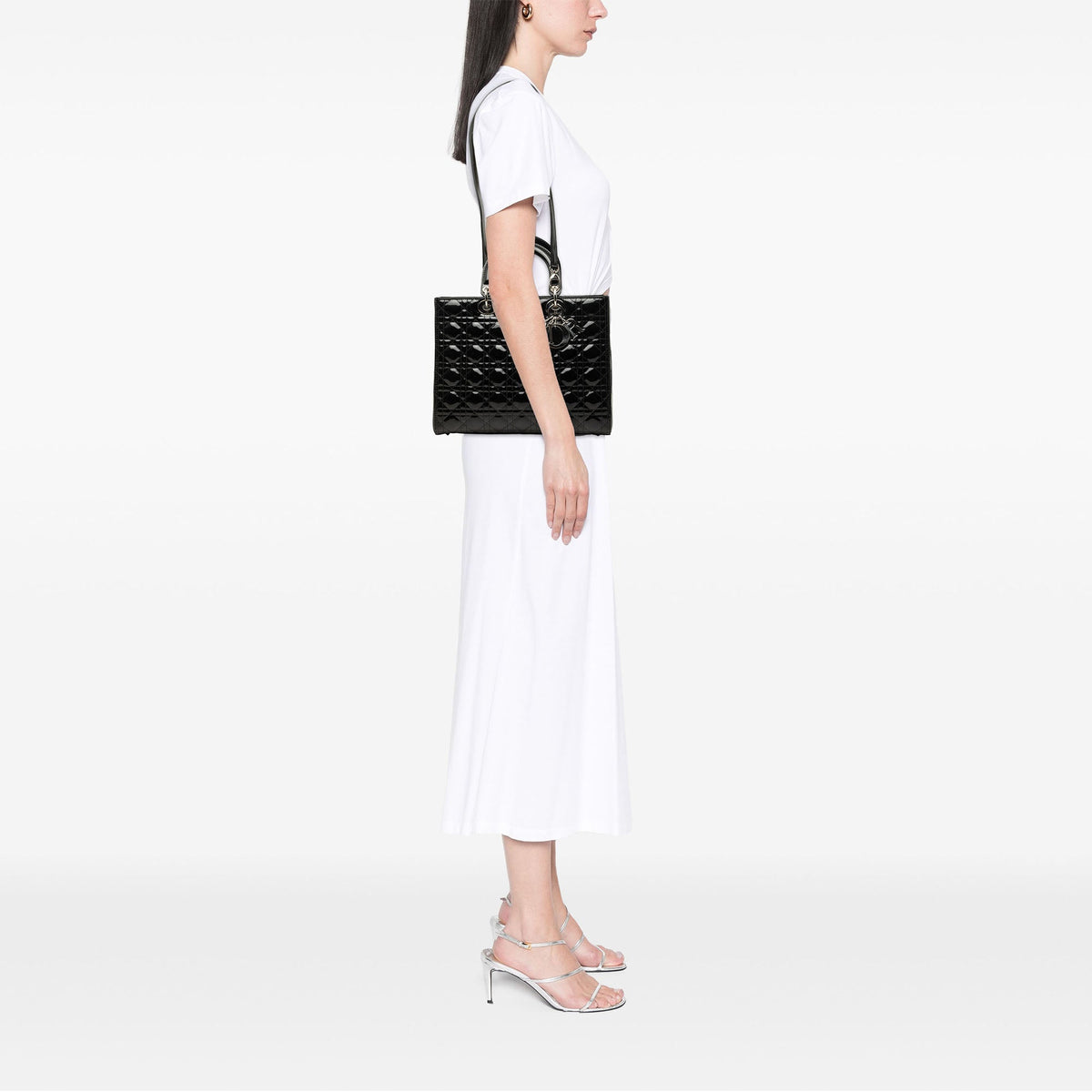 Dior Large Patent Cannage Lady Dior — Black