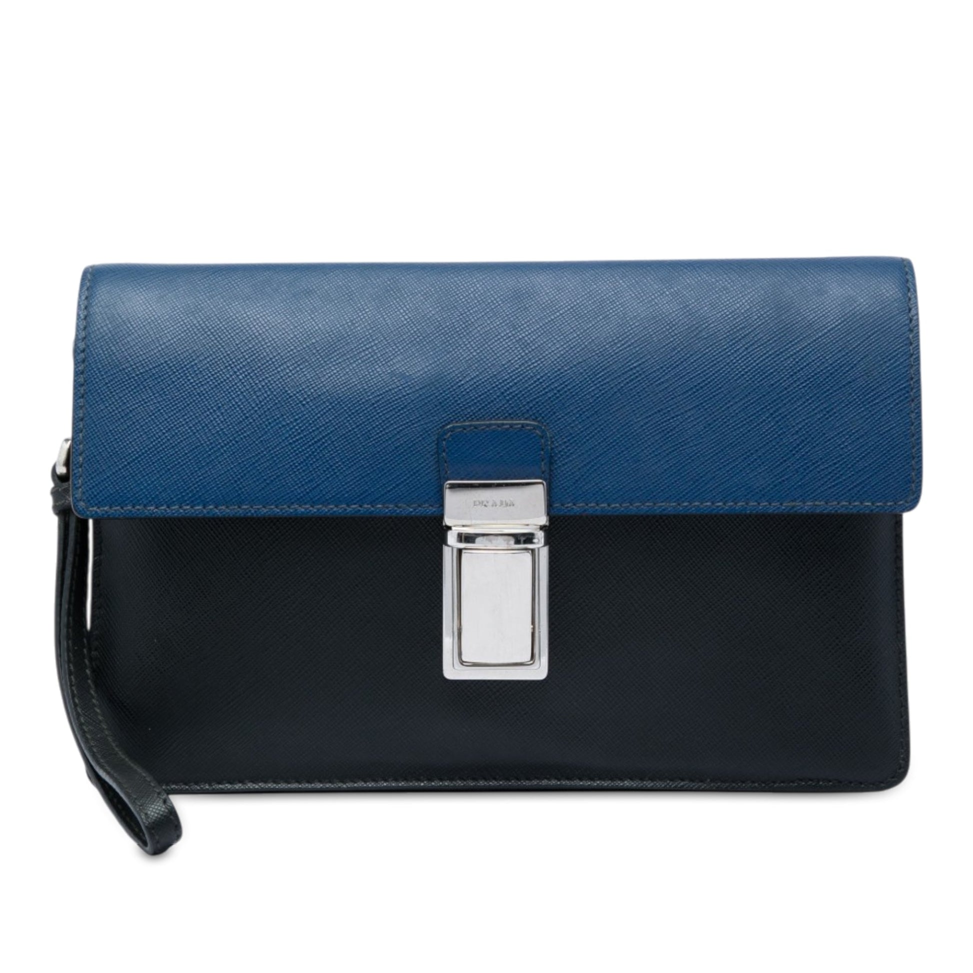 Prada Bicolor Saffiano Push Lock Clutch