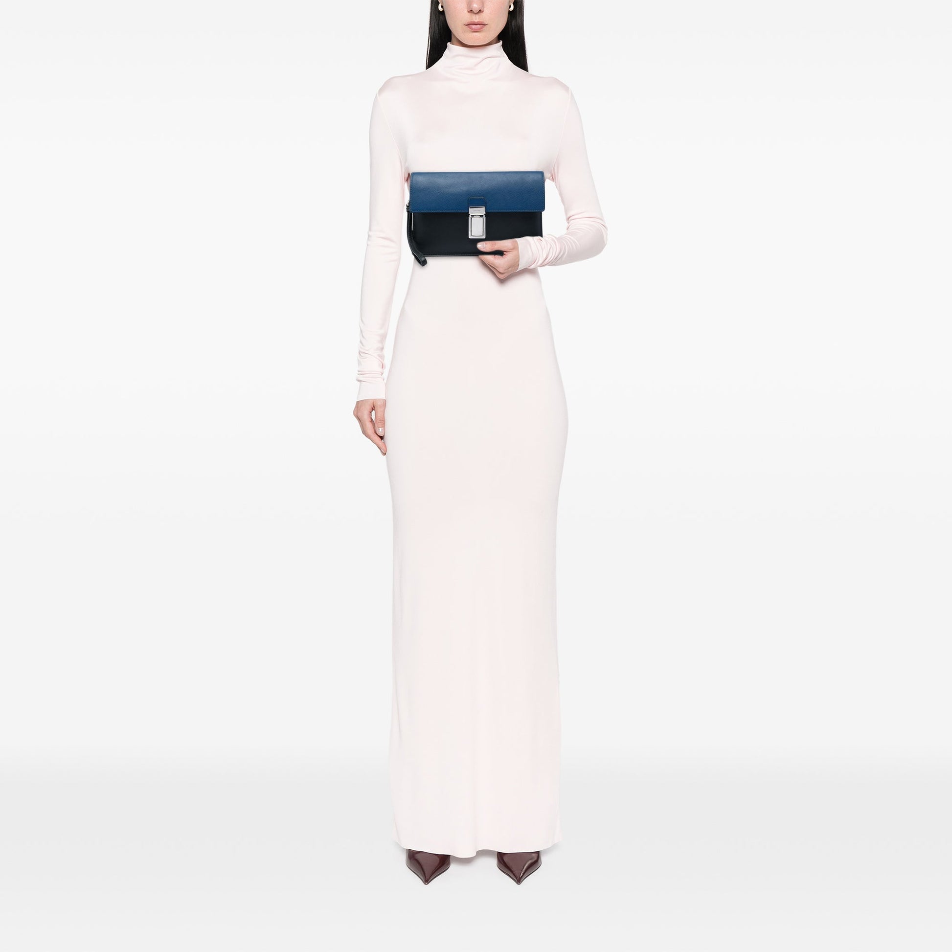 Prada Bicolor Saffiano Push Lock Clutch