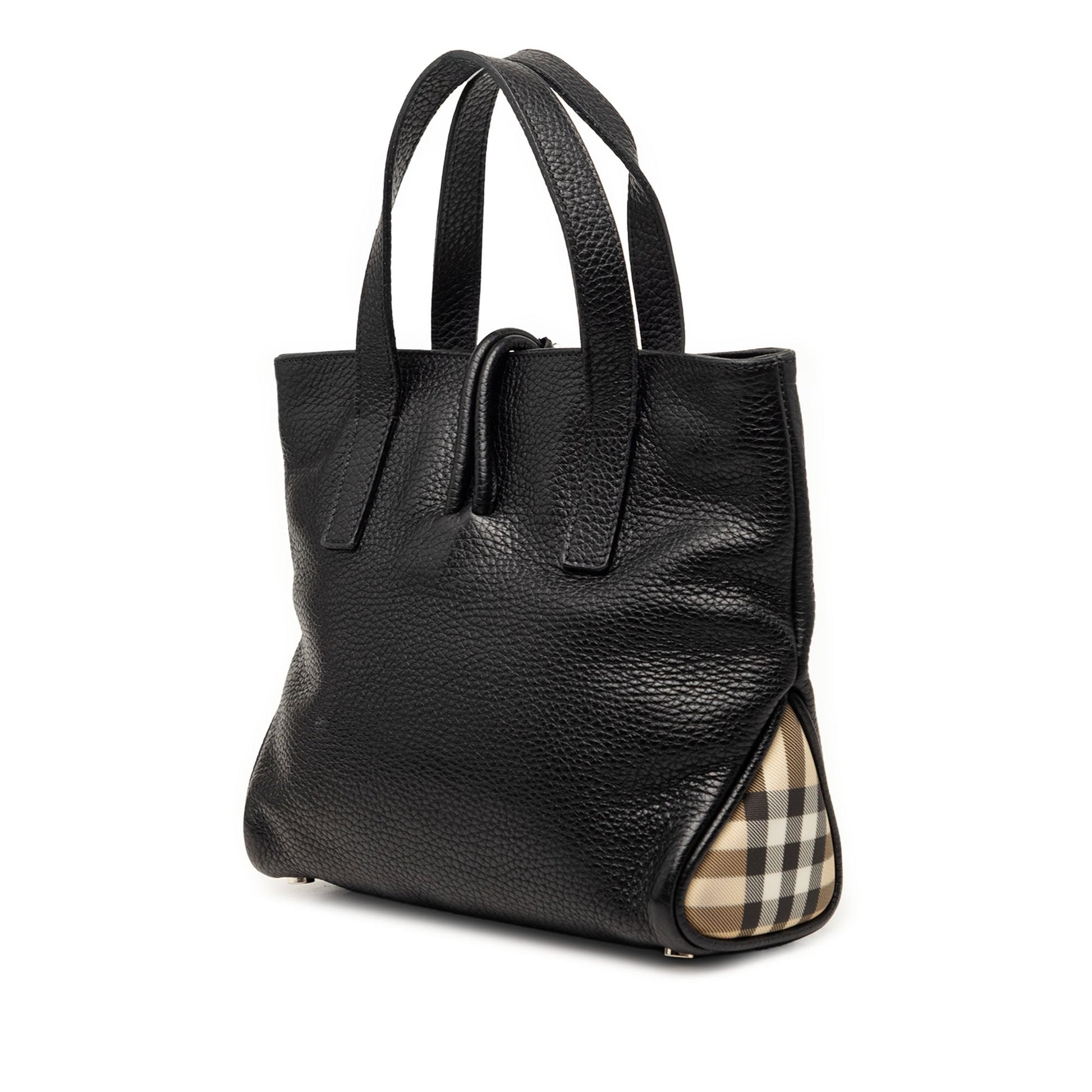 Burberry Small House Check Trimmed Grainy Calfskin Horn Toggle Tote