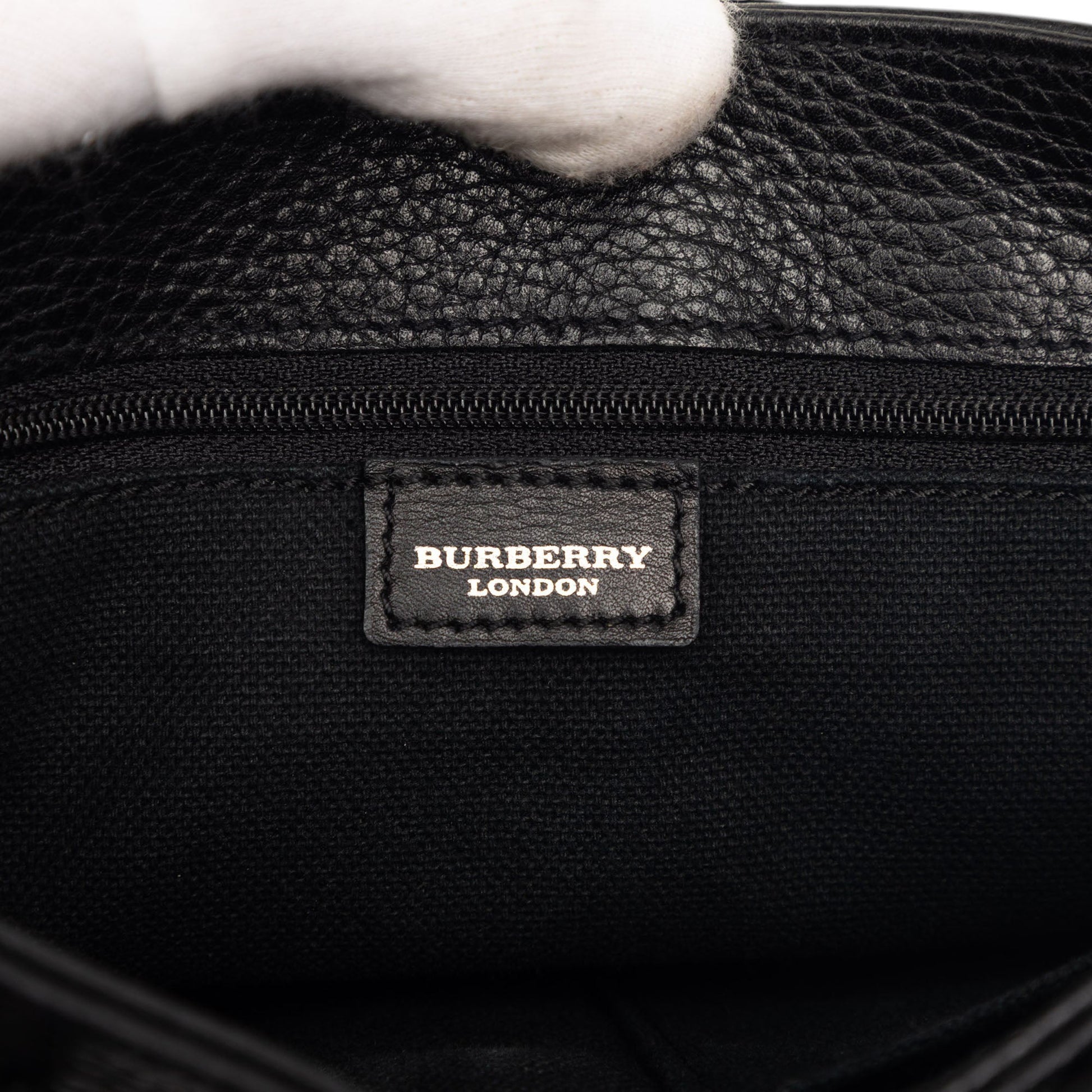 Burberry Small House Check Trimmed Grainy Calfskin Horn Toggle Tote
