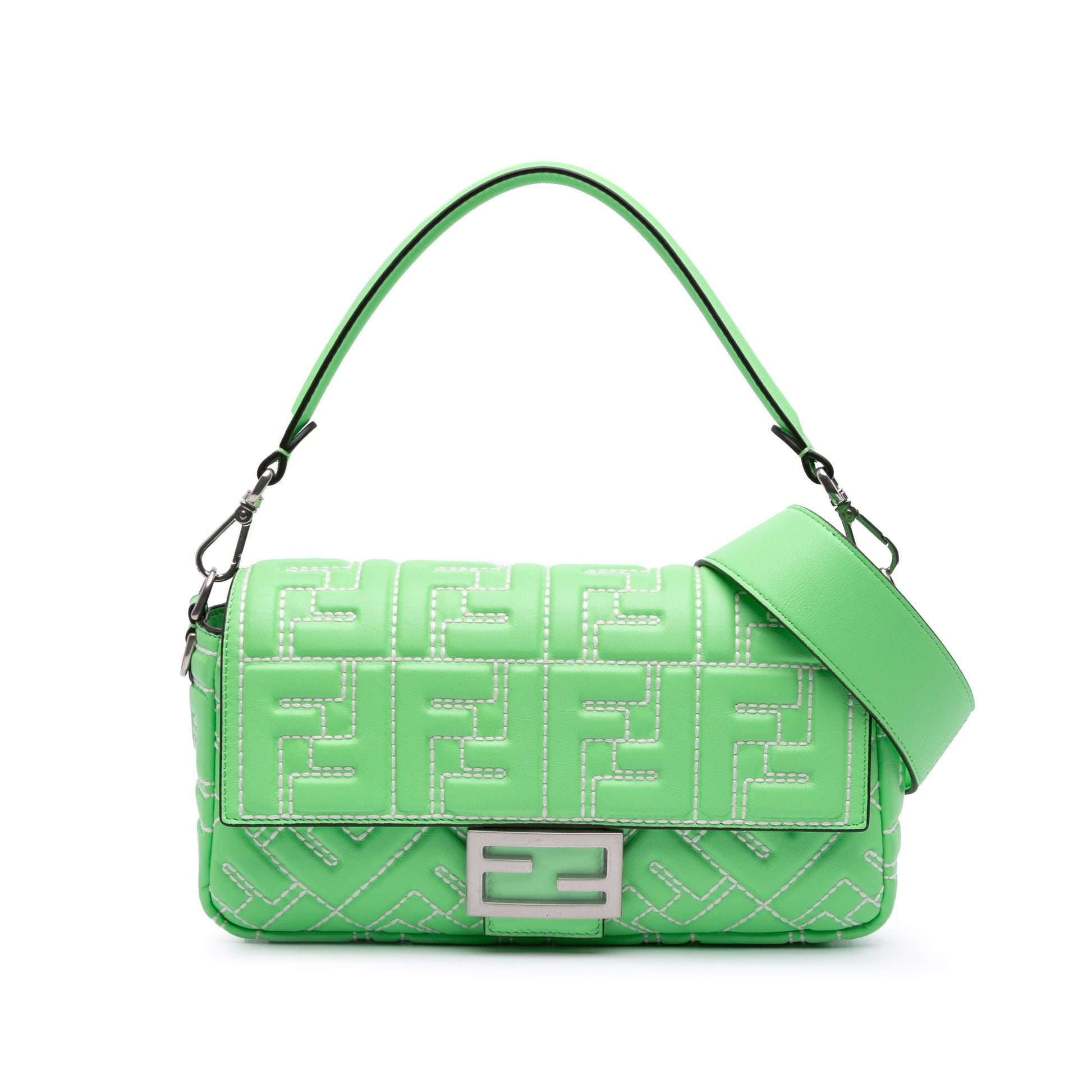 Fendi Medium Leather Embossed FF Baguette Satchel