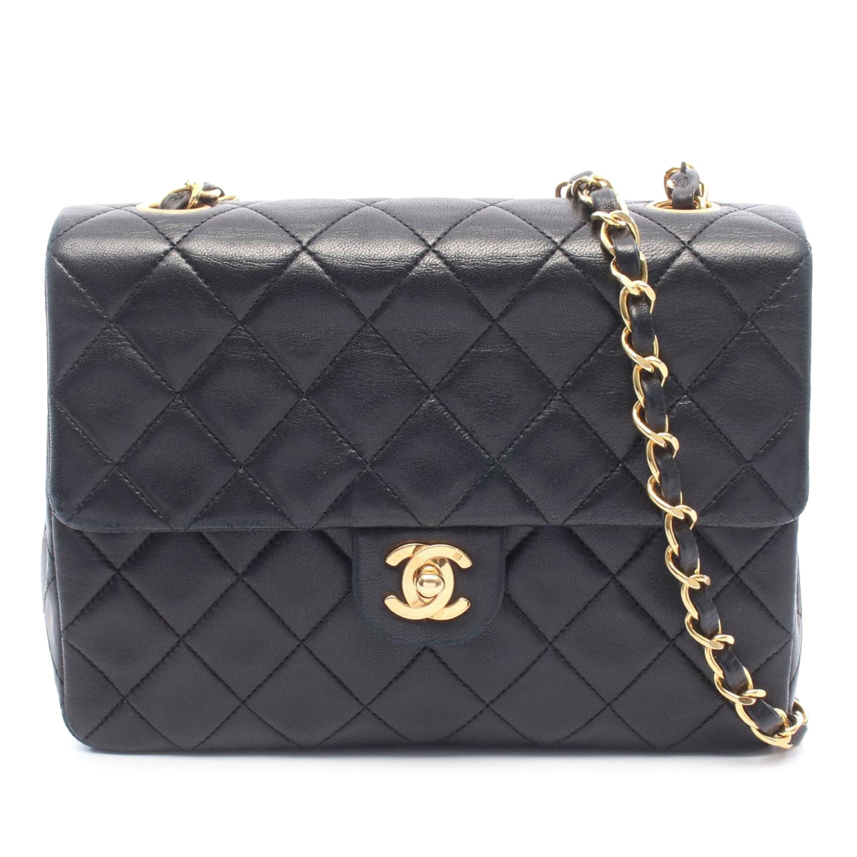 Chanel Small Square Quilted Lambskin Flap — Black