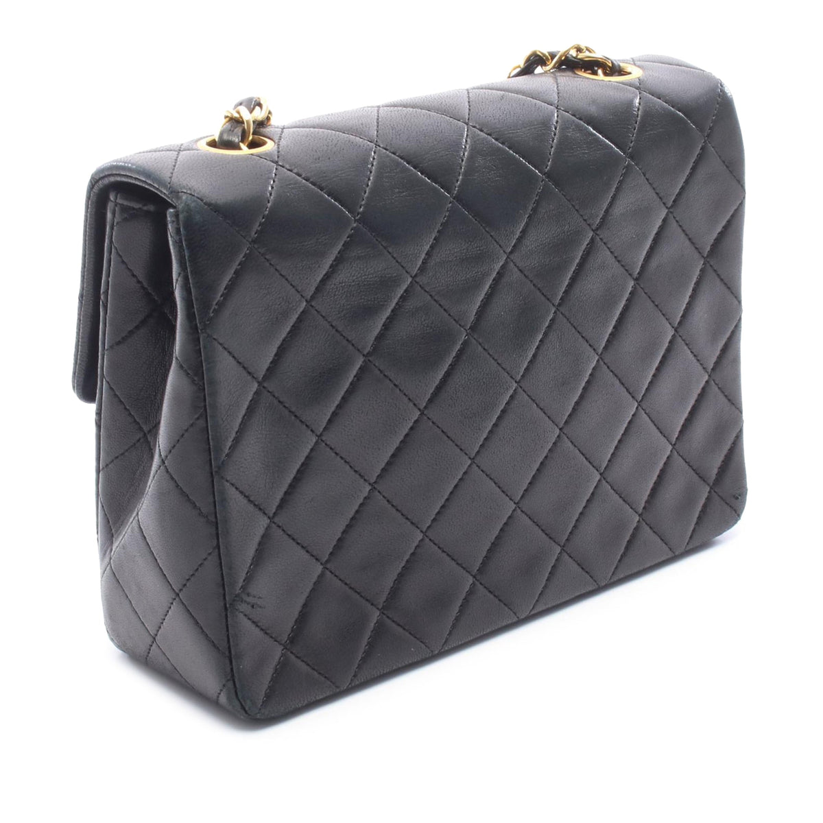Chanel Small Square Quilted Lambskin Flap — Black