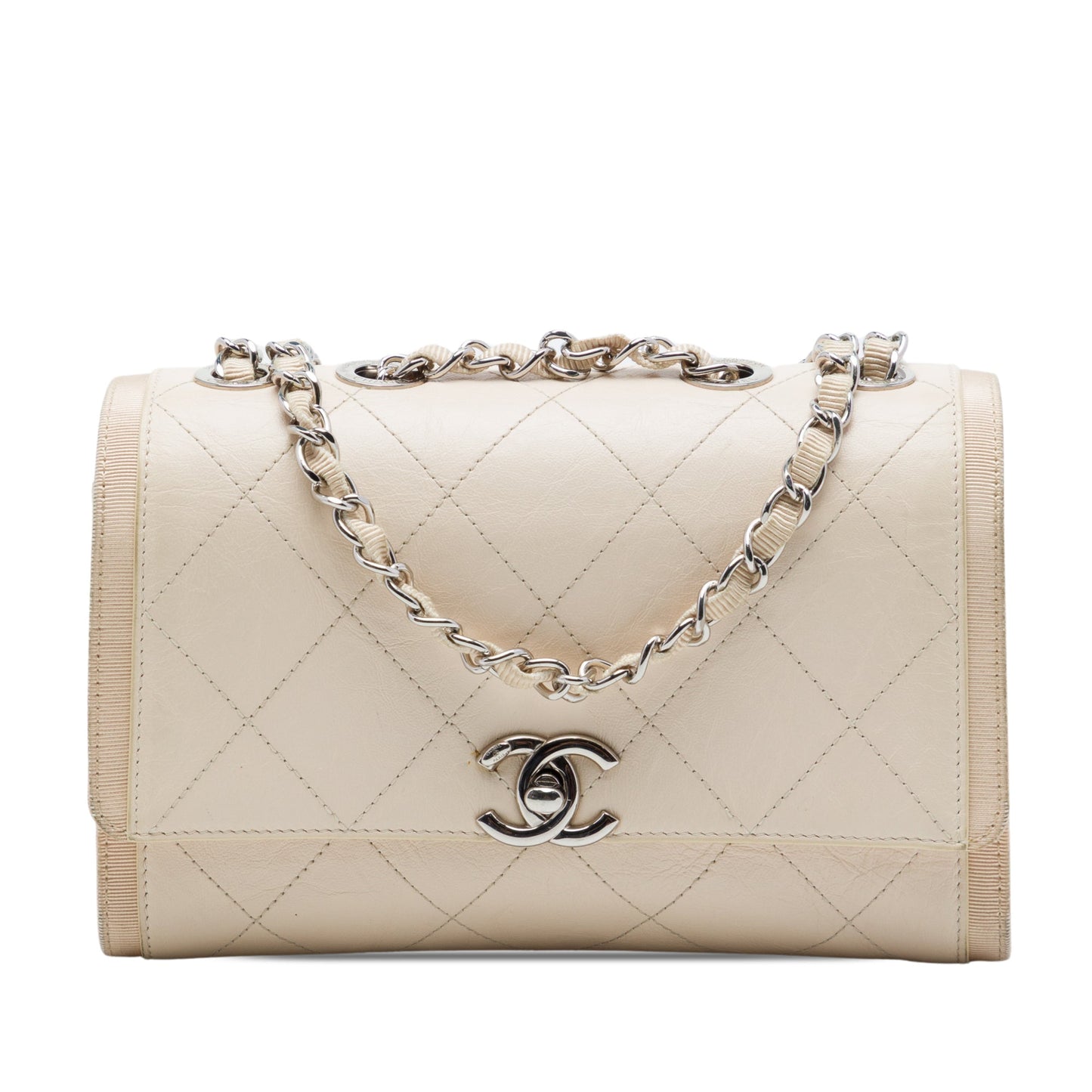 Chanel CC Quilted Crumpled Calfskin and Grosgrain Flap