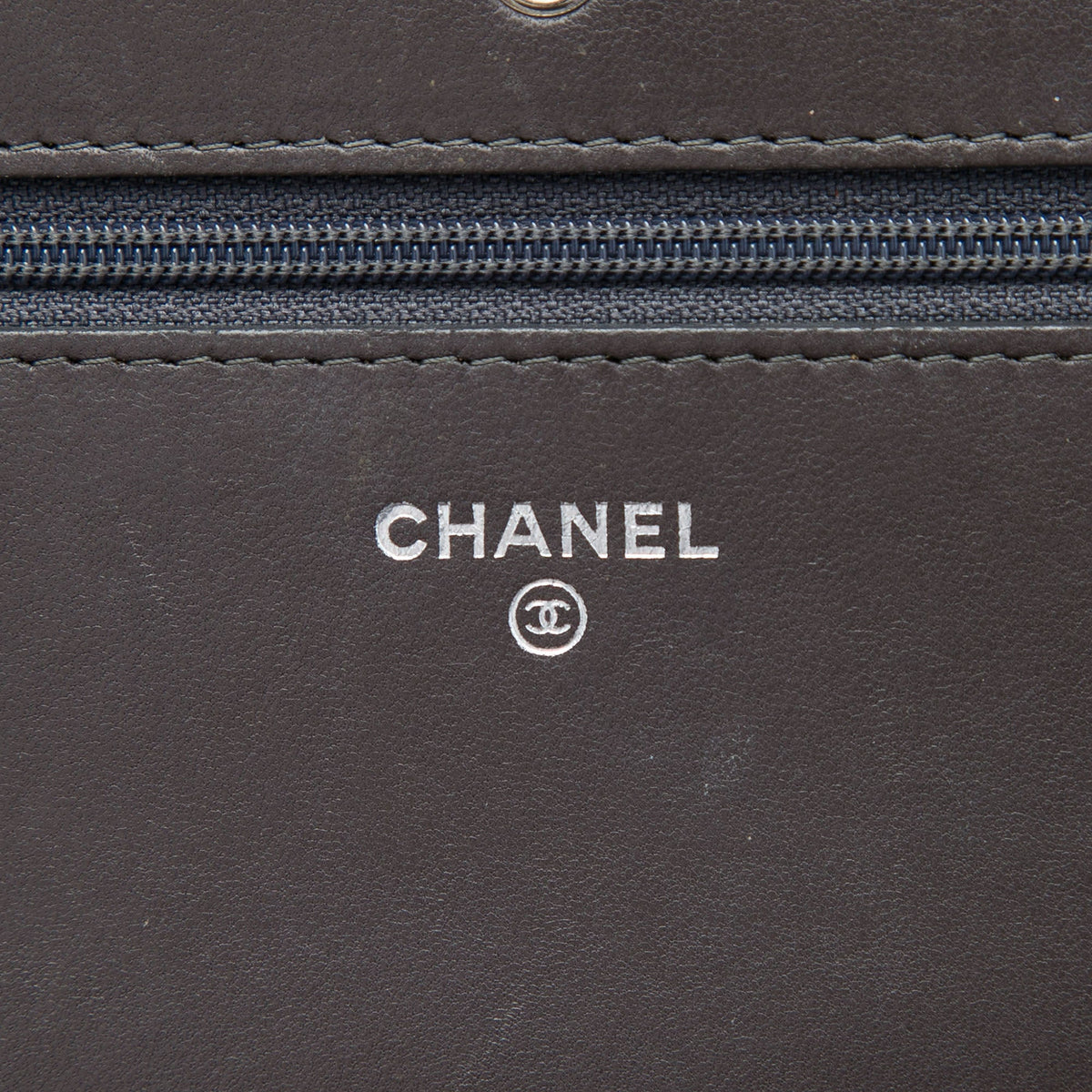 Chanel CC Distressed Chevron Patent Crossing Wallet On Chain — Brown