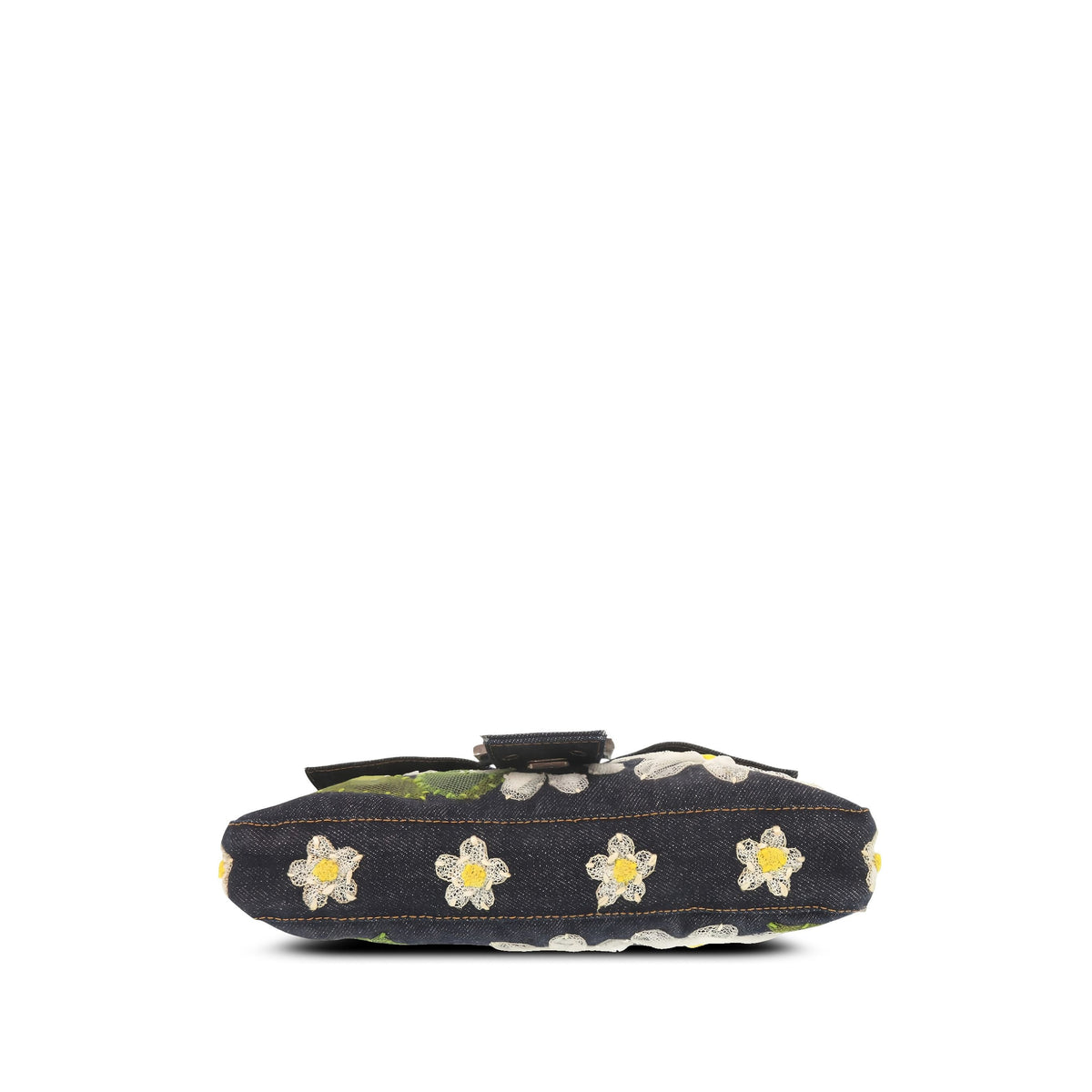 Fendi Embroidered Denim Mamma Baguette — Black