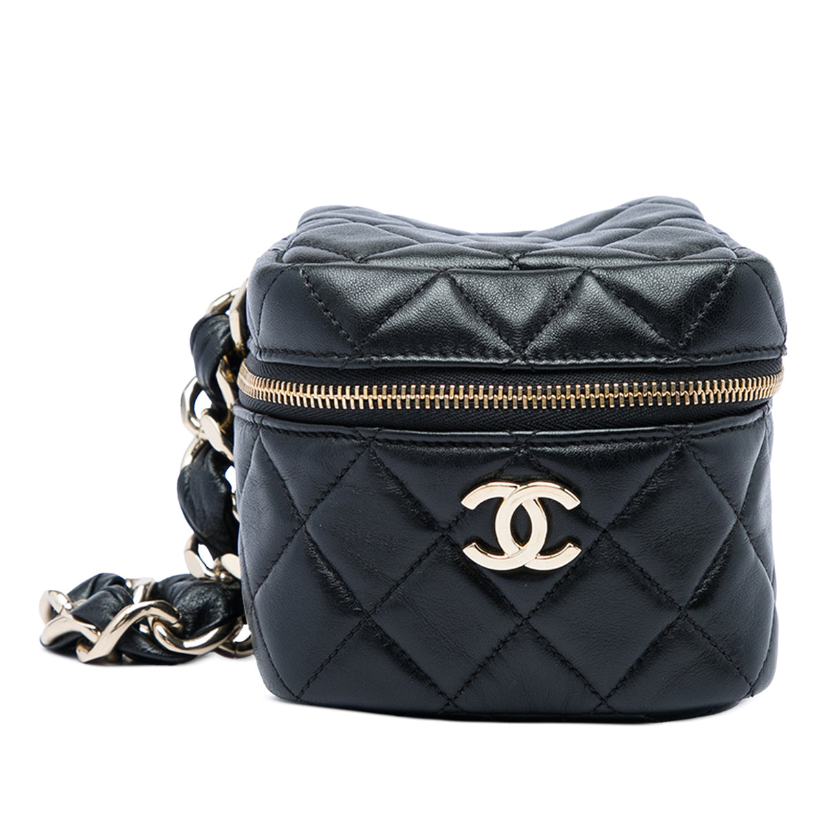 Chanel CC Quilted Lambskin Cube Wristlet Vanity Case — Black